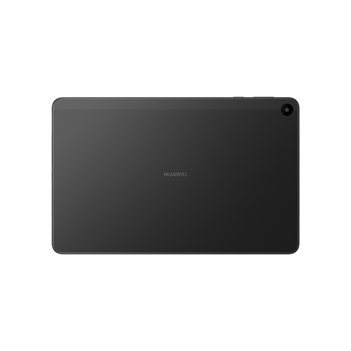 Schwarzes Tablet, Rückansicht, mit Kameraobjektiv. Das Tablet hat das Wort 'HUAWEI'.