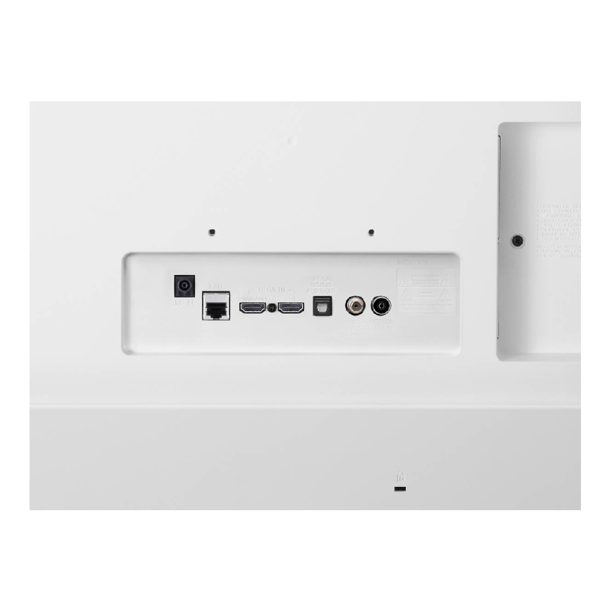 Pannello posteriore TV bianco con varie porte di ingresso visibili.
