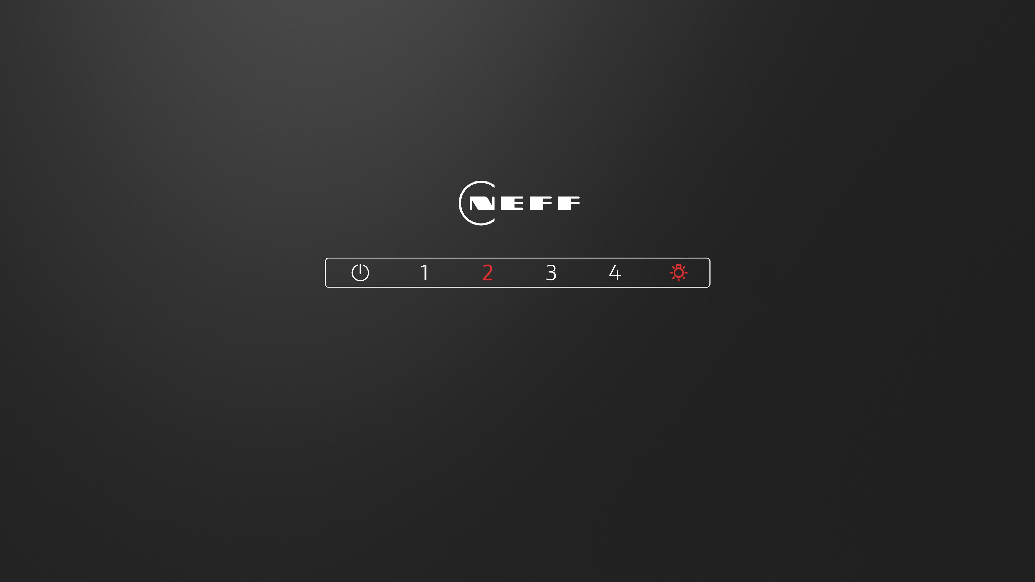 Schermo nero con il logo Neff e numeri. Vengono visualizzati i numeri 1, 2, 3 e 4.