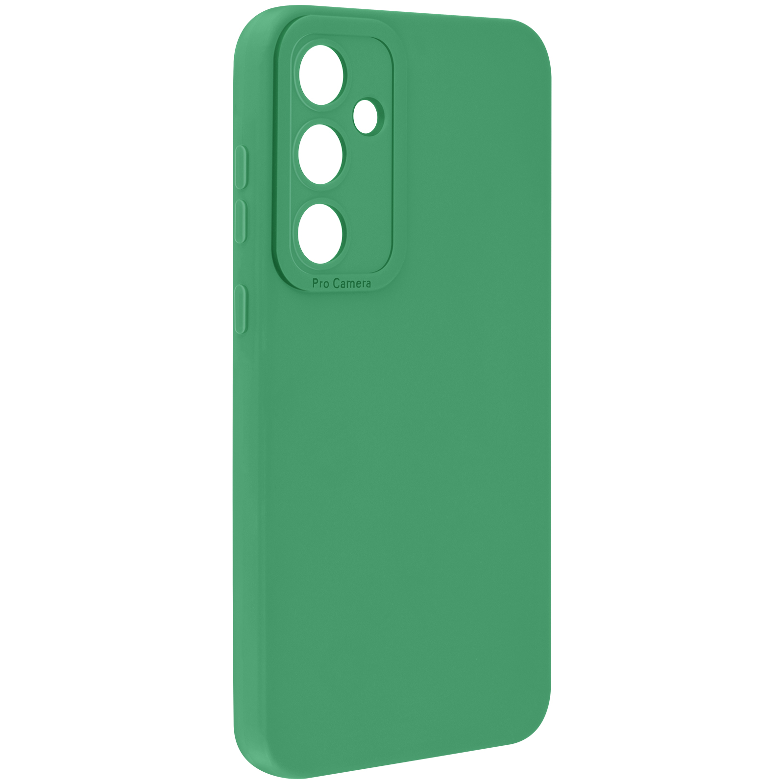 Coque de téléphone verte avec découpes pour la caméra.