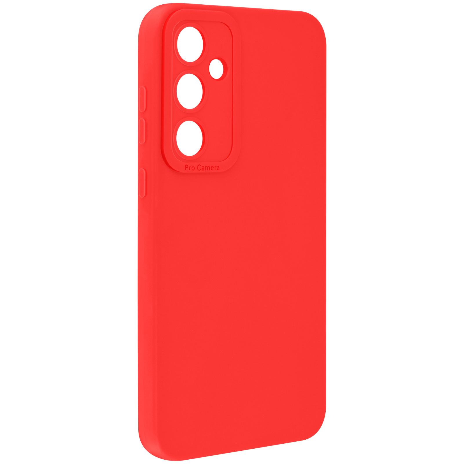 Felrode telefoonhoes met uitsparingen voor de camera.