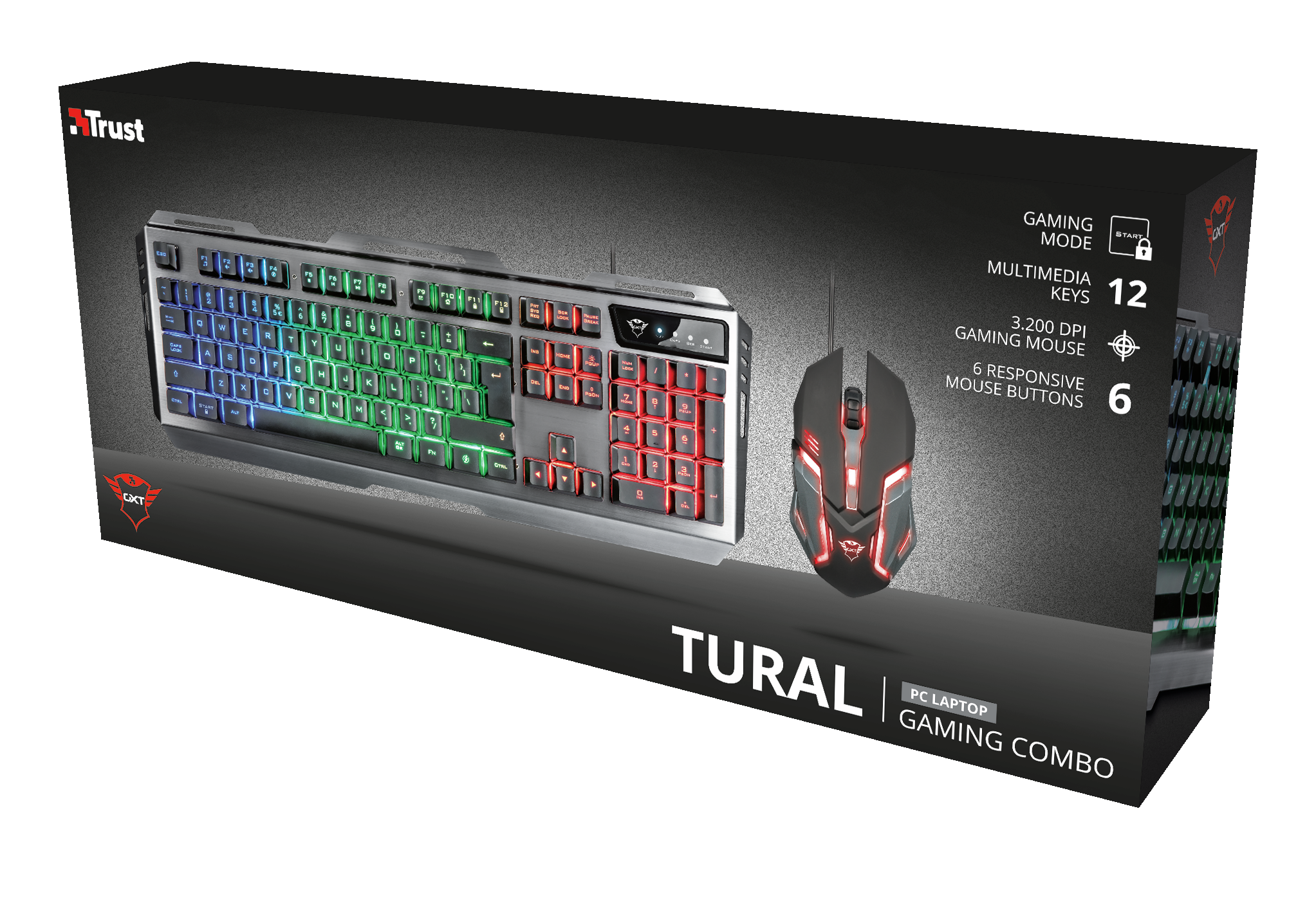 Caja combo gaming con teclado y ratón. Teclado iluminado en múltiples colores.