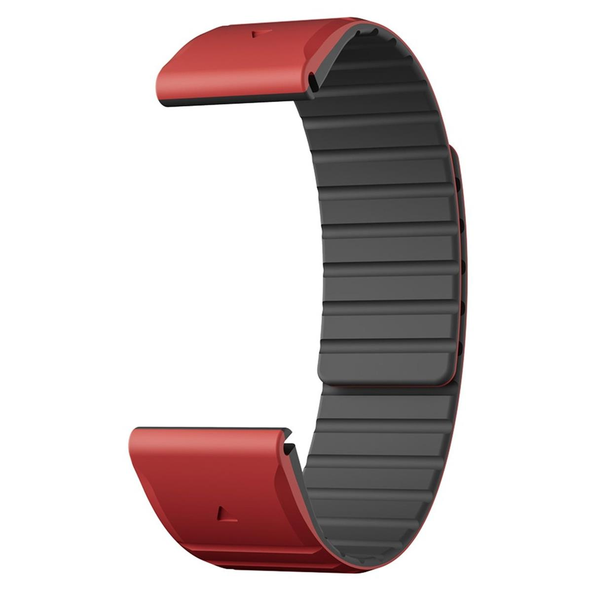 Ein rotes und schwarzes Armbandsegment mit strukturierter schwarzer Innenseite.