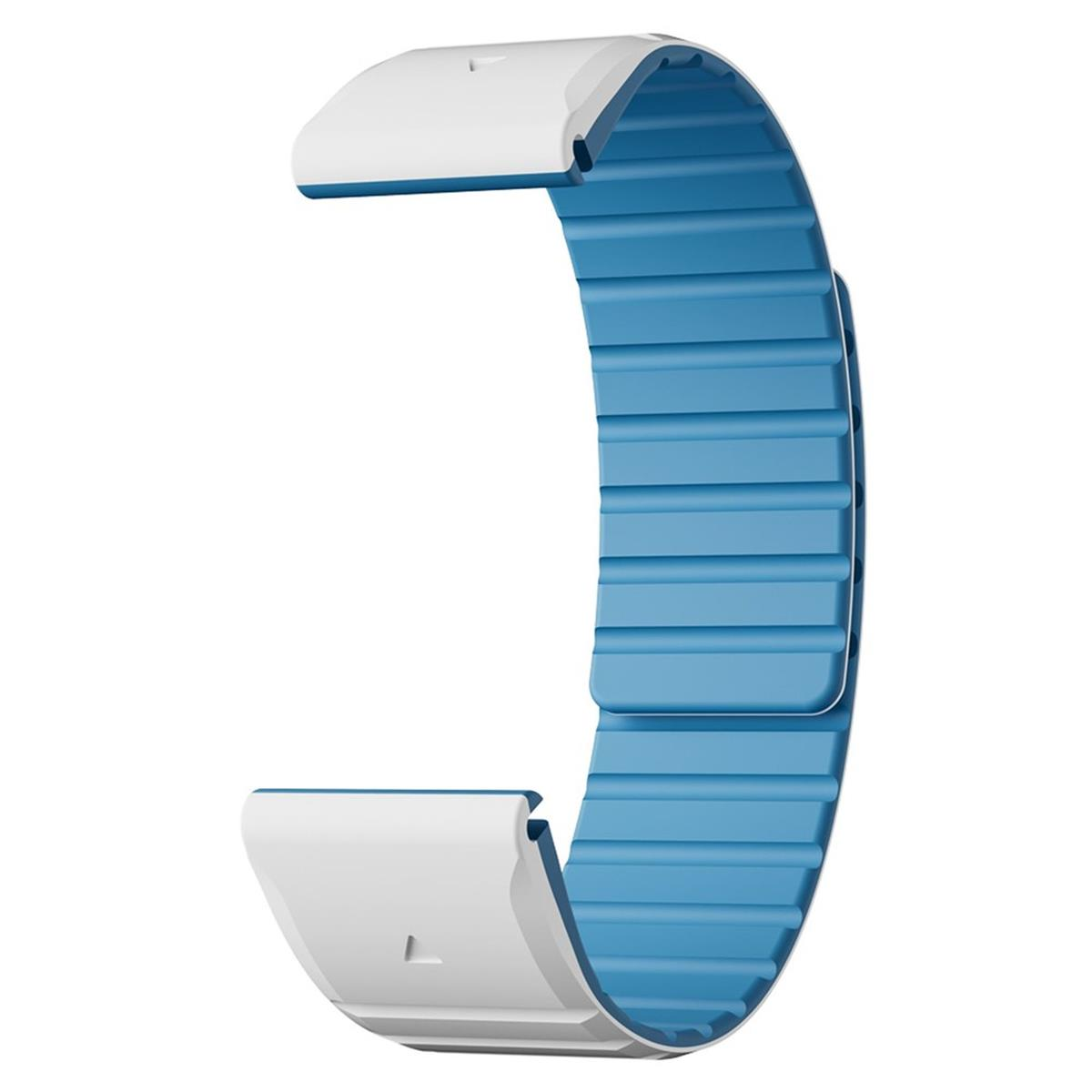 Blaues und weißes Uhrenarmband mit gerippter blauer Mitte und weißen Enden.