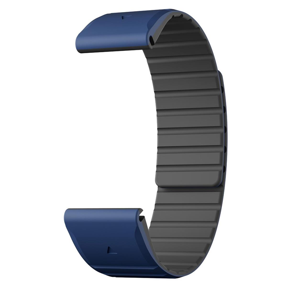 Ein blau-graues Smartwatch-Armband. Das Armband besteht aus einem silikonartigen Material.