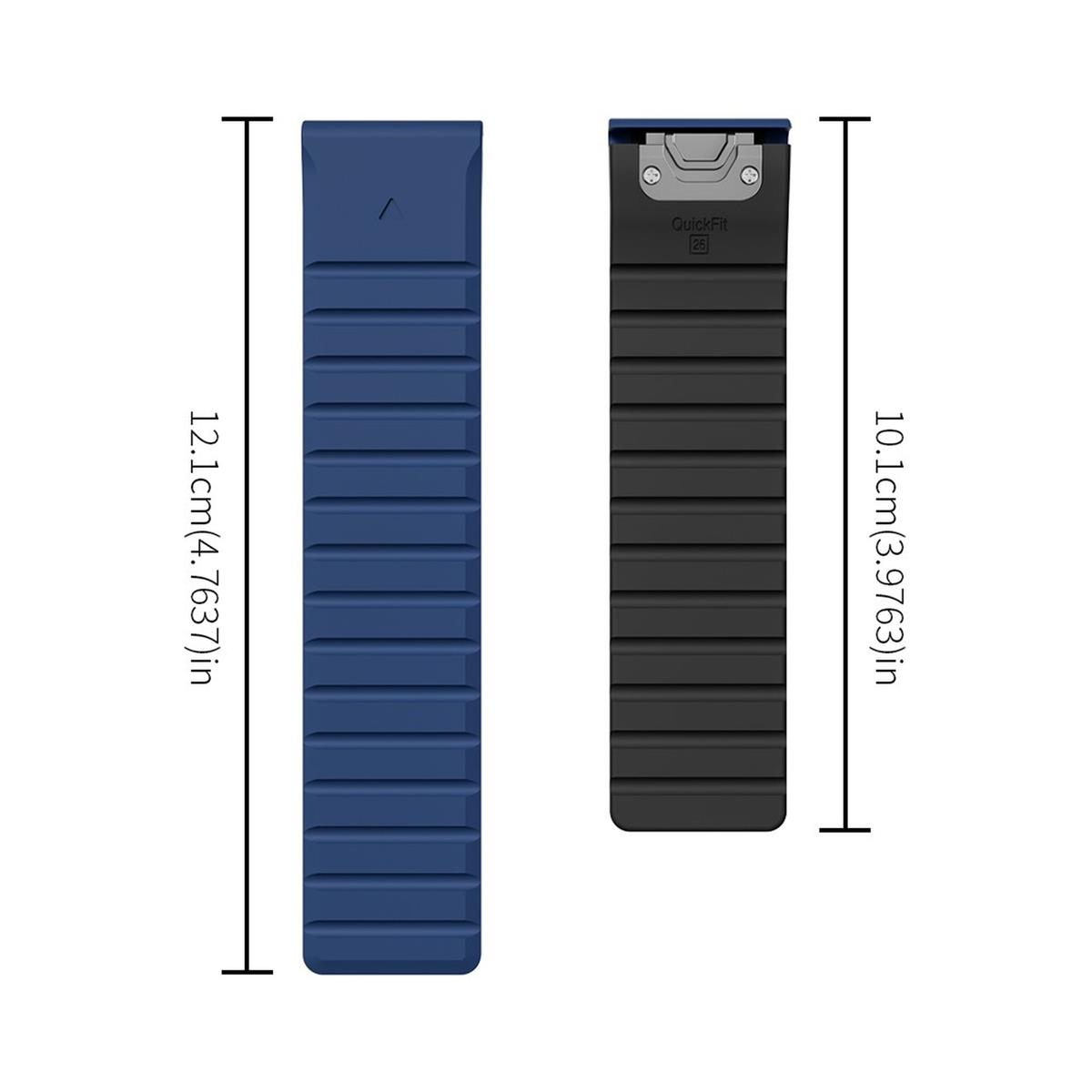 Zwei schwarze und blaue Uhrenarmbänder mit Längenmessungen in cm und Zoll.