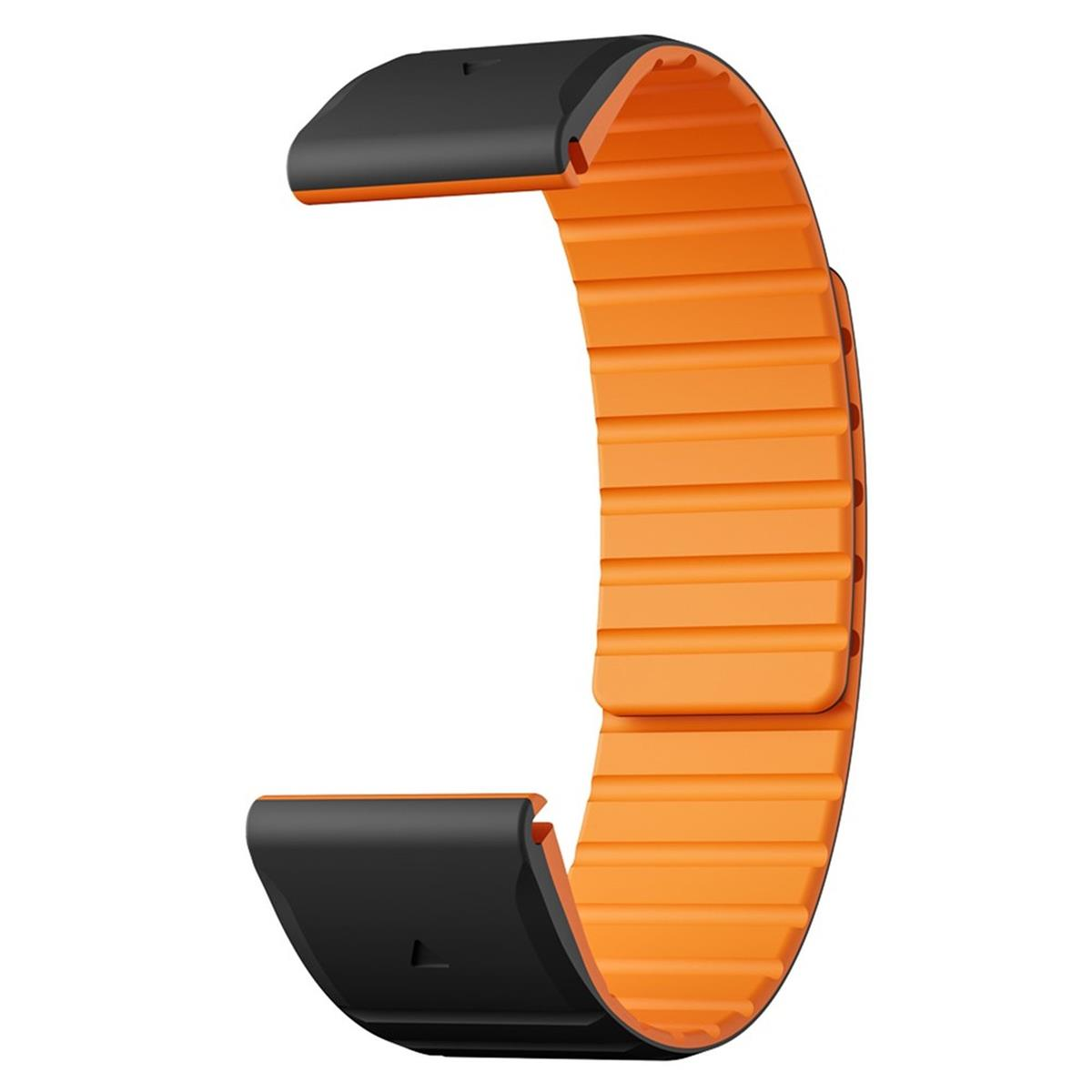 Orangenes und schwarzes Uhrenarmband, Nahaufnahme.