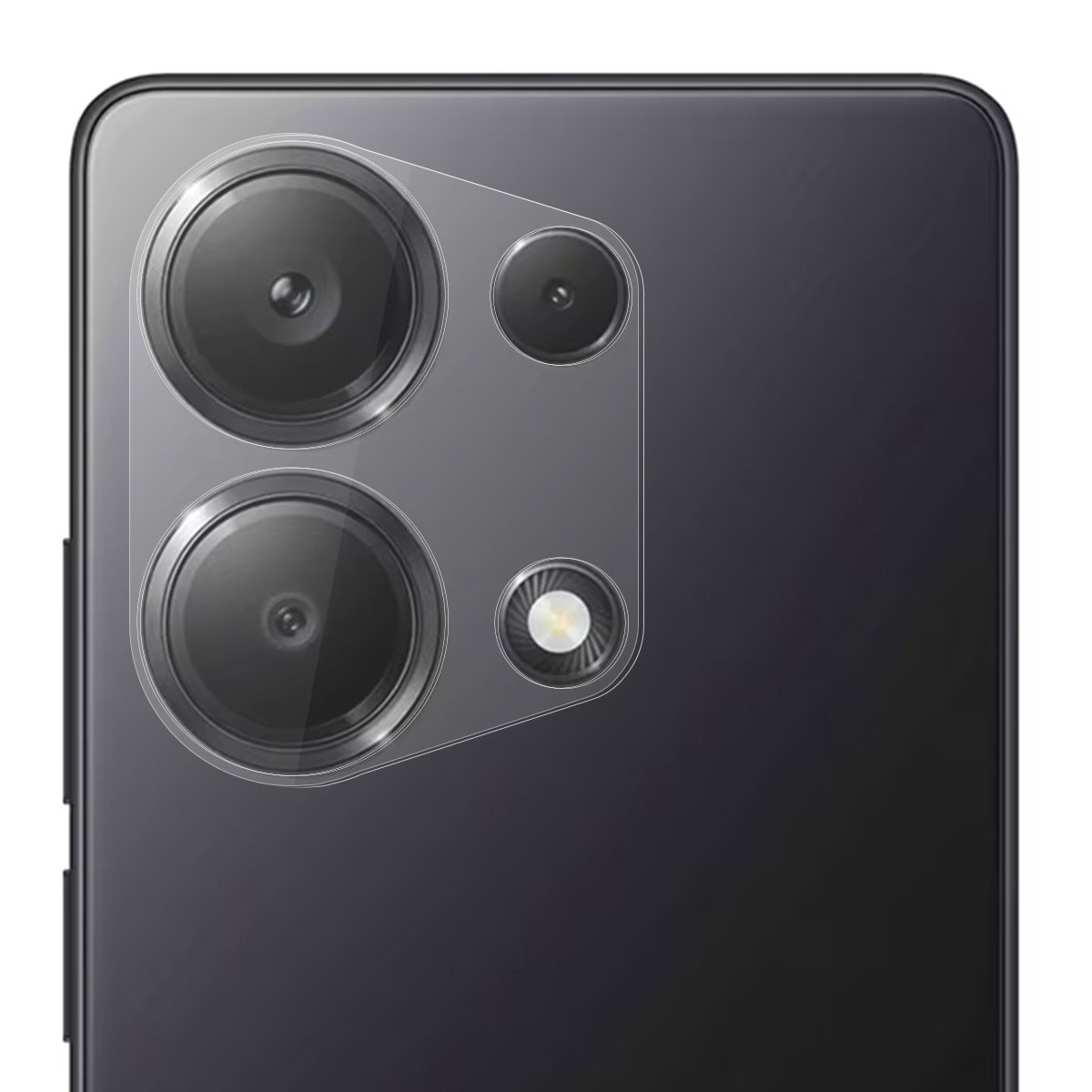 Primer plano de la parte trasera de un teléfono con múltiples lentes de cámara, dispuestas en círculo.