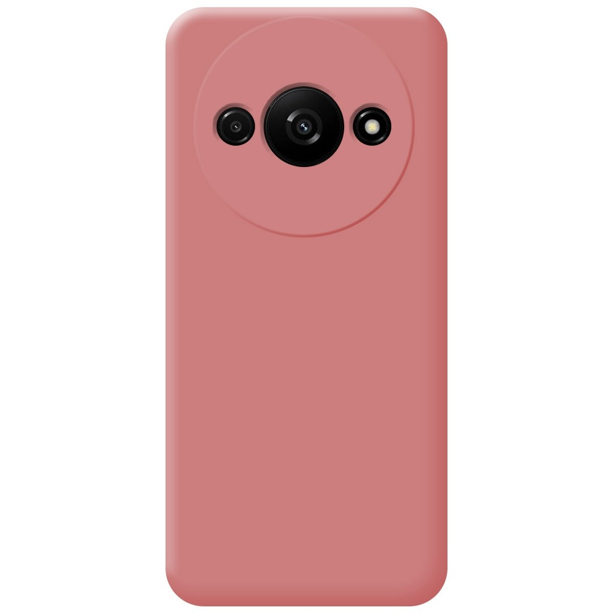 Un retrotelefono rosa con tre obiettivi della fotocamera e un design circolare.