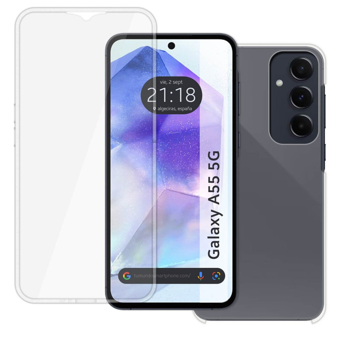 Un teléfono con protector de pantalla y un protector de pantalla.