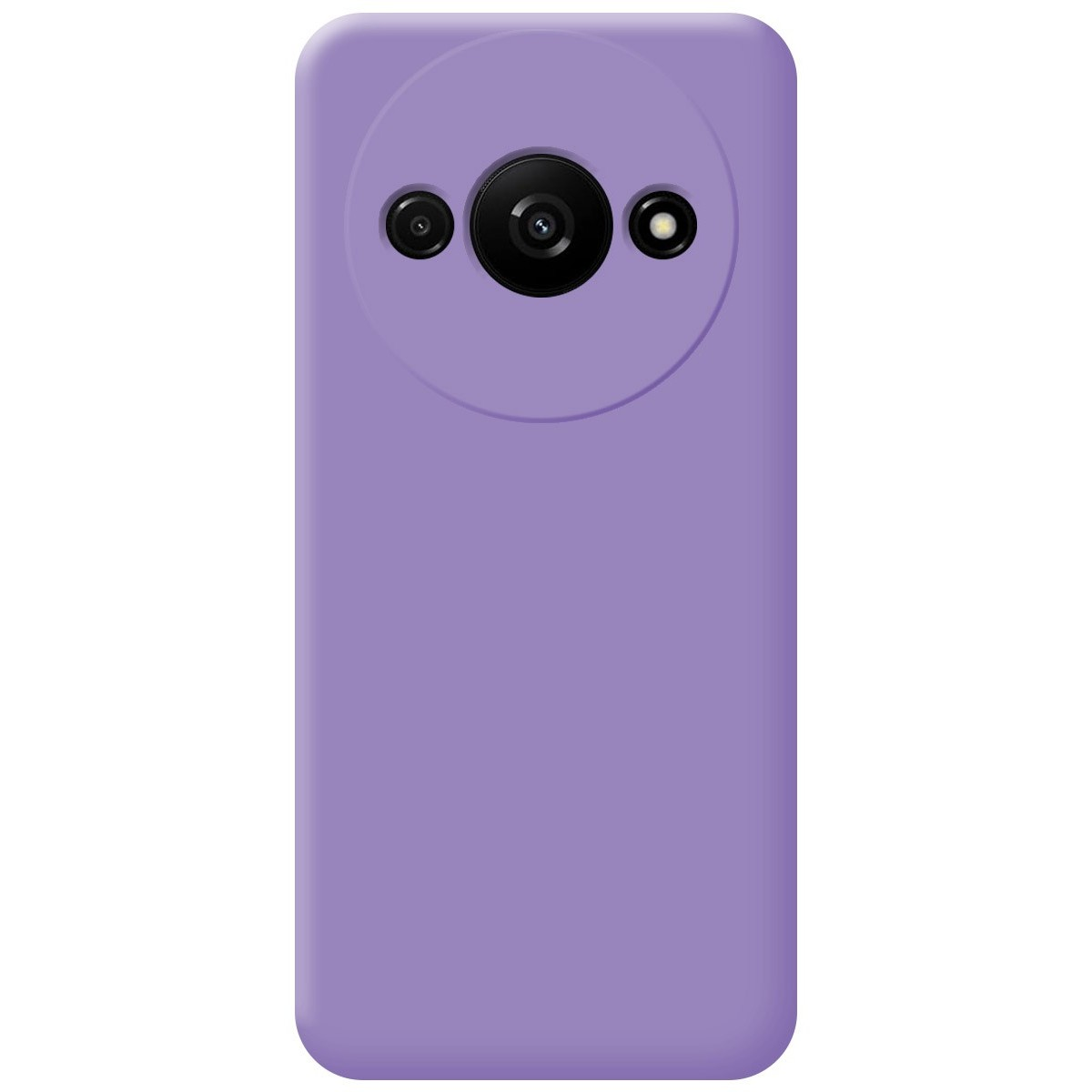 Funda de teléfono morada con tres lentes de cámara en la parte posterior.