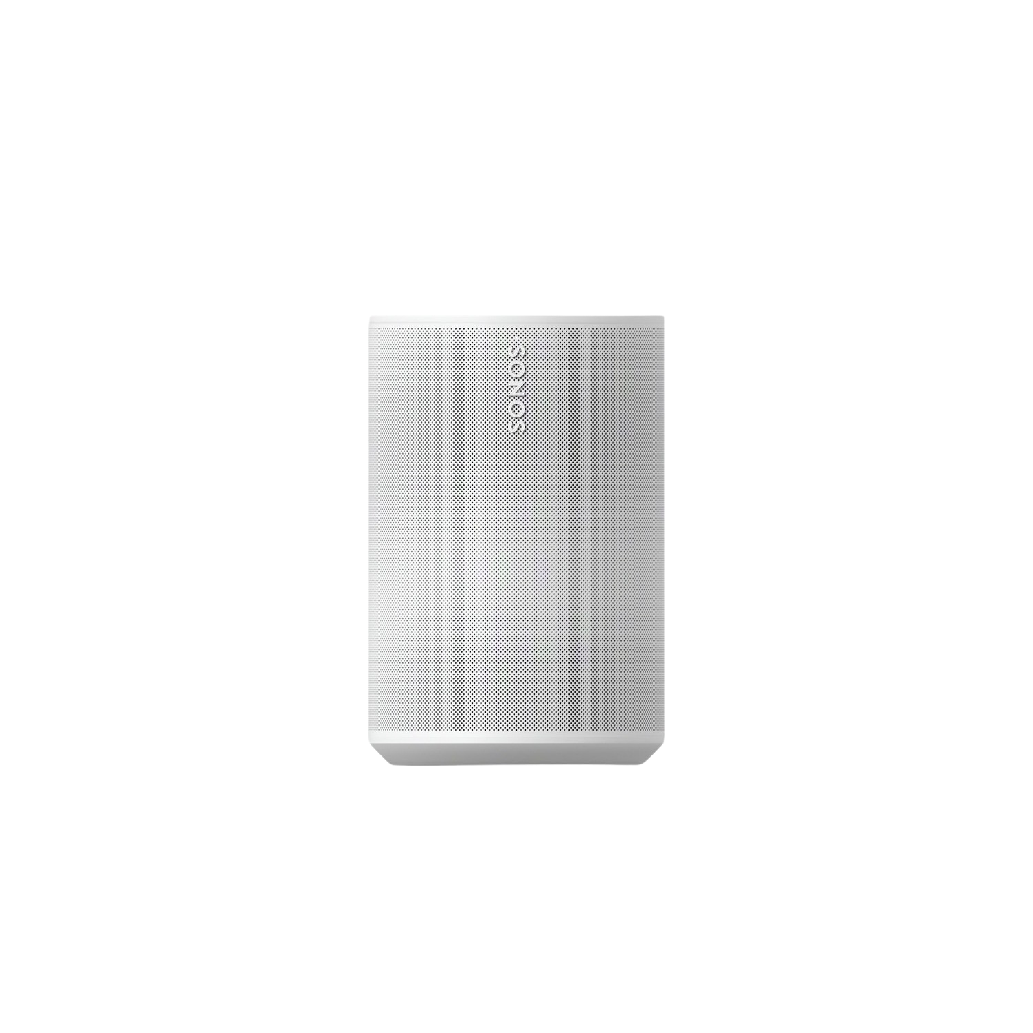 Biały głośnik cylindryczny z perforowaną powierzchnią i logo Sonos.