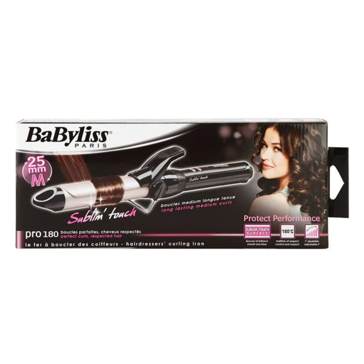 Pudełko lokówki BaByliss, ze zdjęciem kobiety kręcącej włosy.