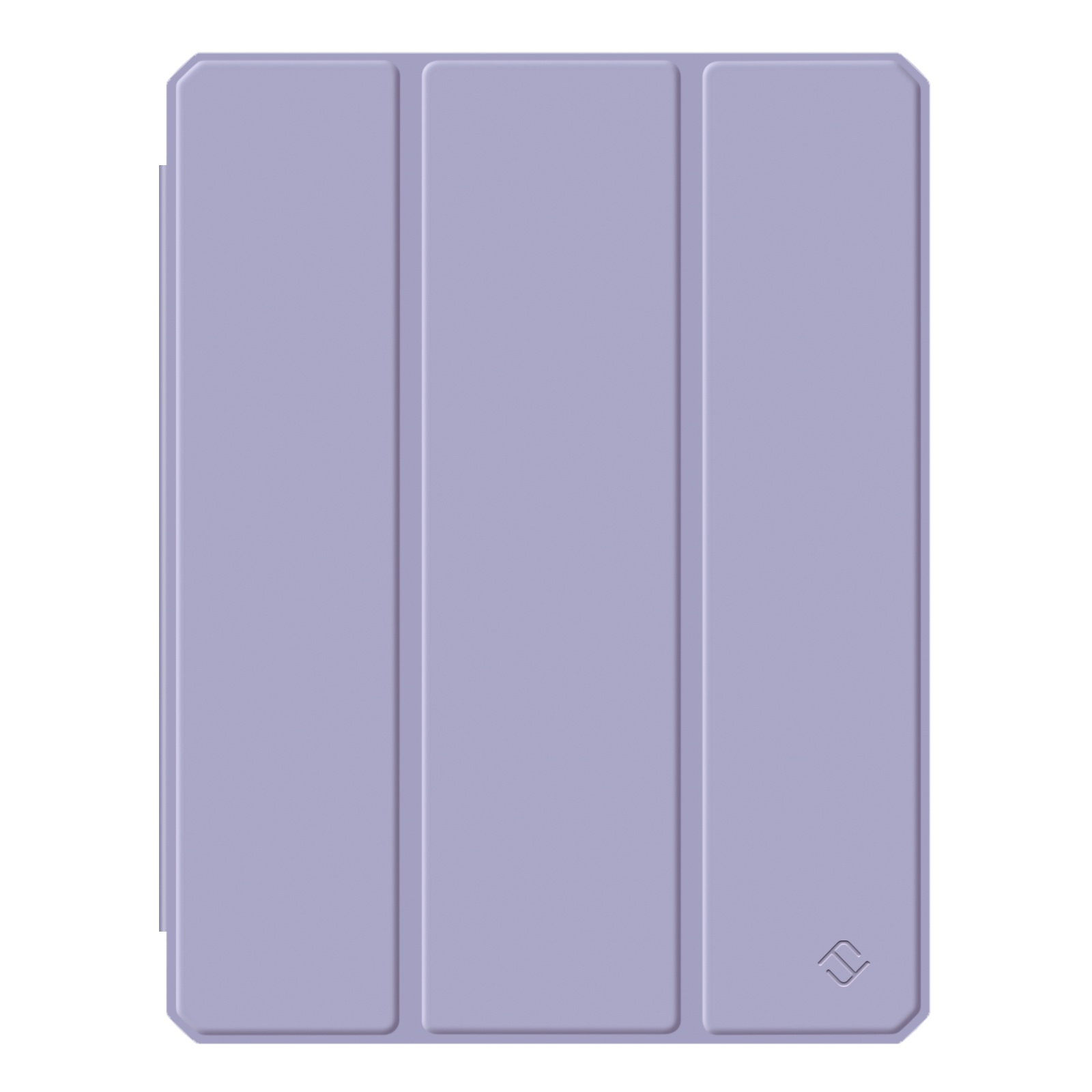 Lila iPad-Hülle, geschlossen, auf weißem Hintergrund.