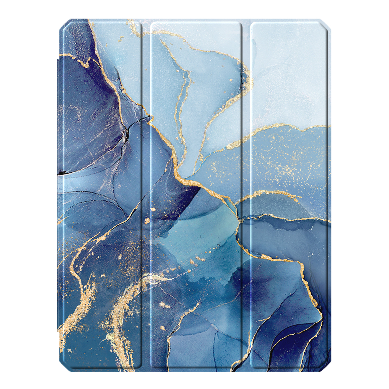 Tablethülle mit blauem Marmordesign.