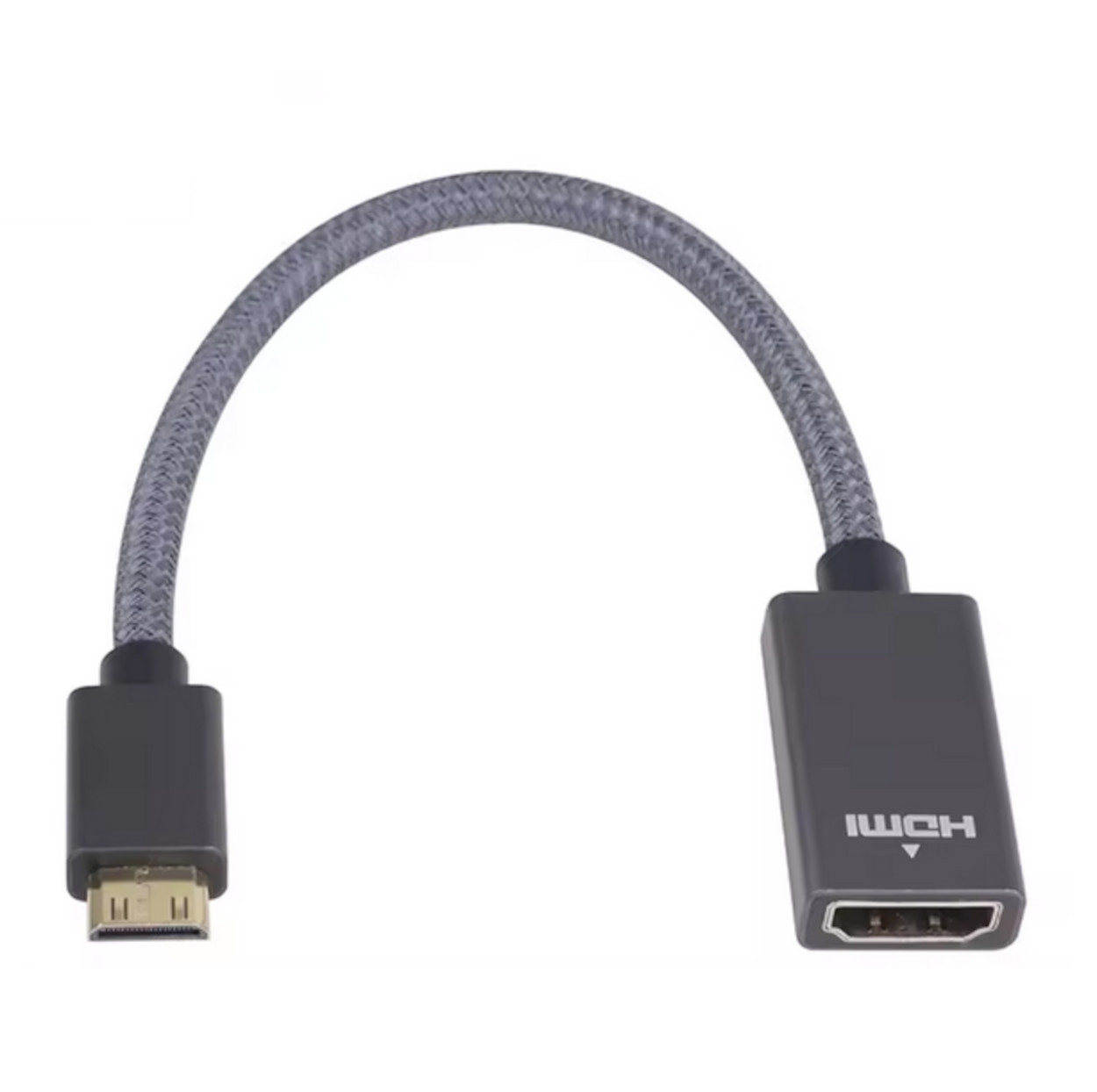 Ein graues HDMI-Kabel mit einem Standard-HDMI-Anschluss an jedem Ende.