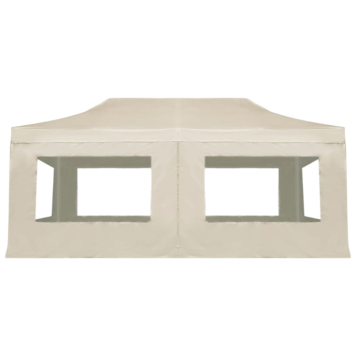 Ein beigefarbenes Outdoor-Vordach mit Fenstern. Das Vordach hat eine rechteckige Form und ist innen leer.