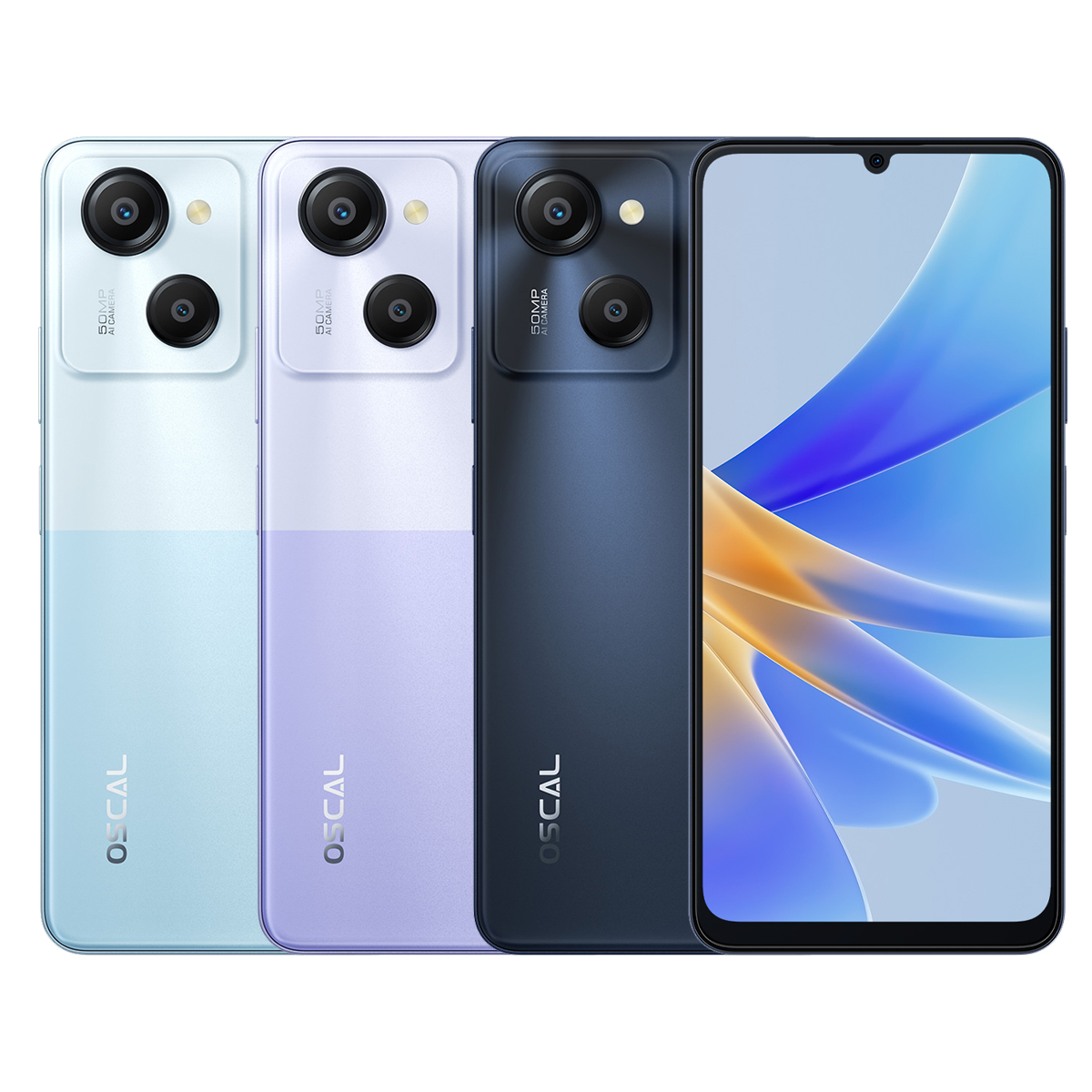 Tres teléfonos, cada uno de un color diferente, colocados uno al lado del otro.