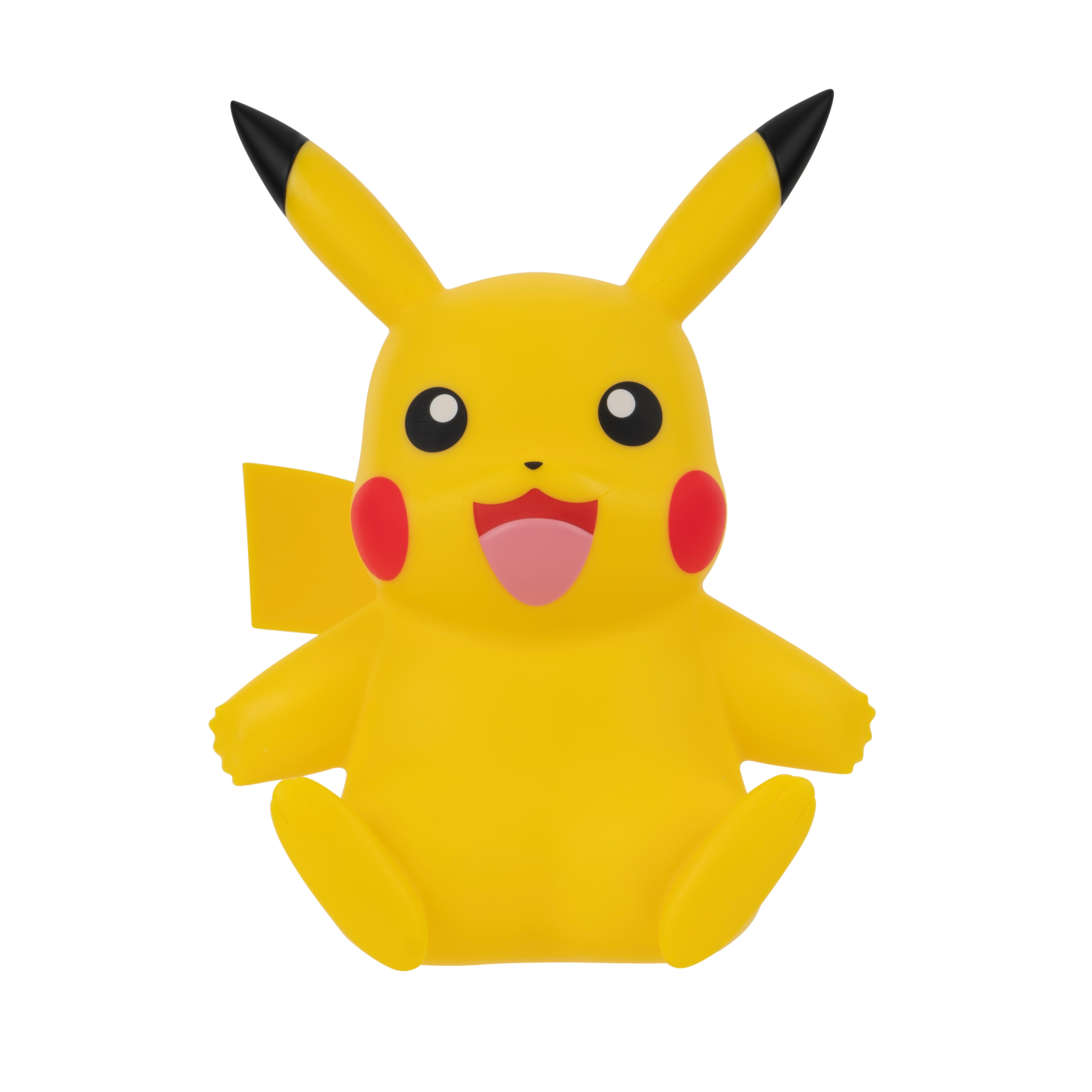 Eine gelbe Pikachu-Pokémon-Figur mit roten Wangen und einer rosa Zunge.