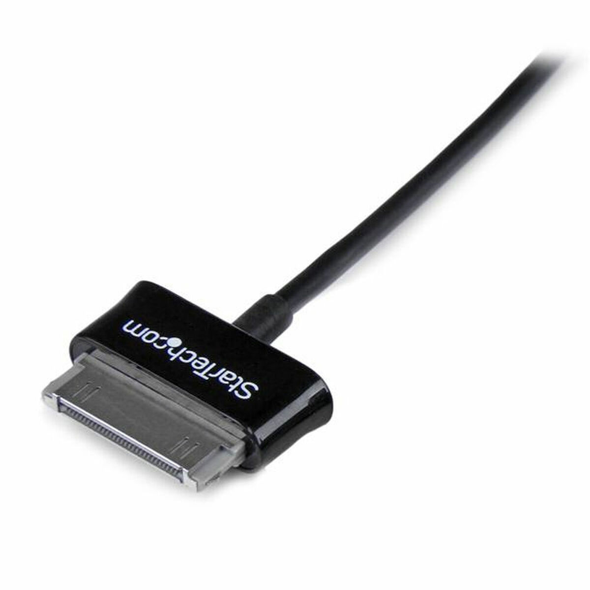 Un cavo di ricarica nero con un connettore StarTech.com. Il connettore è per un iPad.