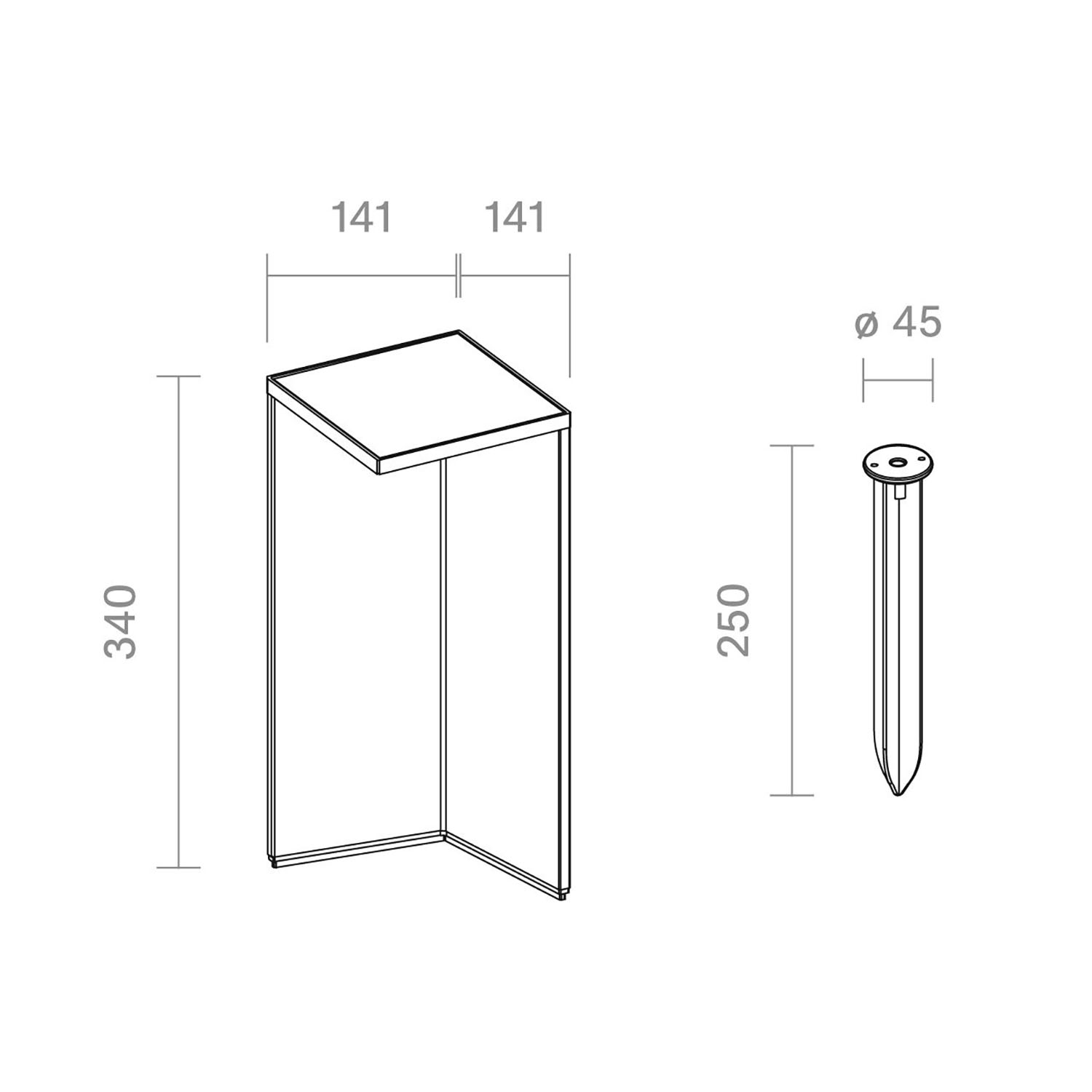 Dessin technique d'un support avec dimensions. Un composant cylindrique est également présent.