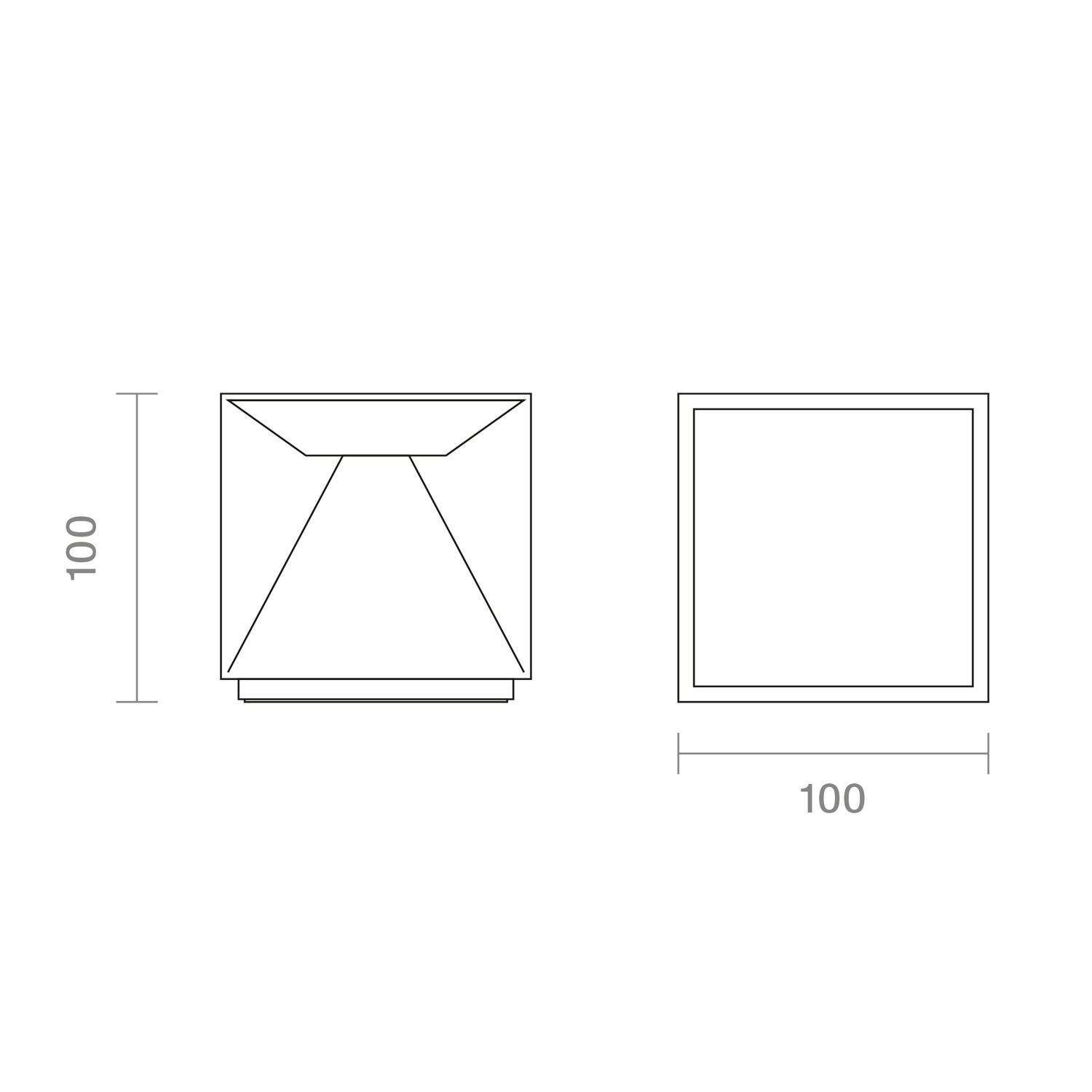 Zwei Quadrate, eins mit Draufsicht einer Lampe, das andere ein einfaches Quadrat.