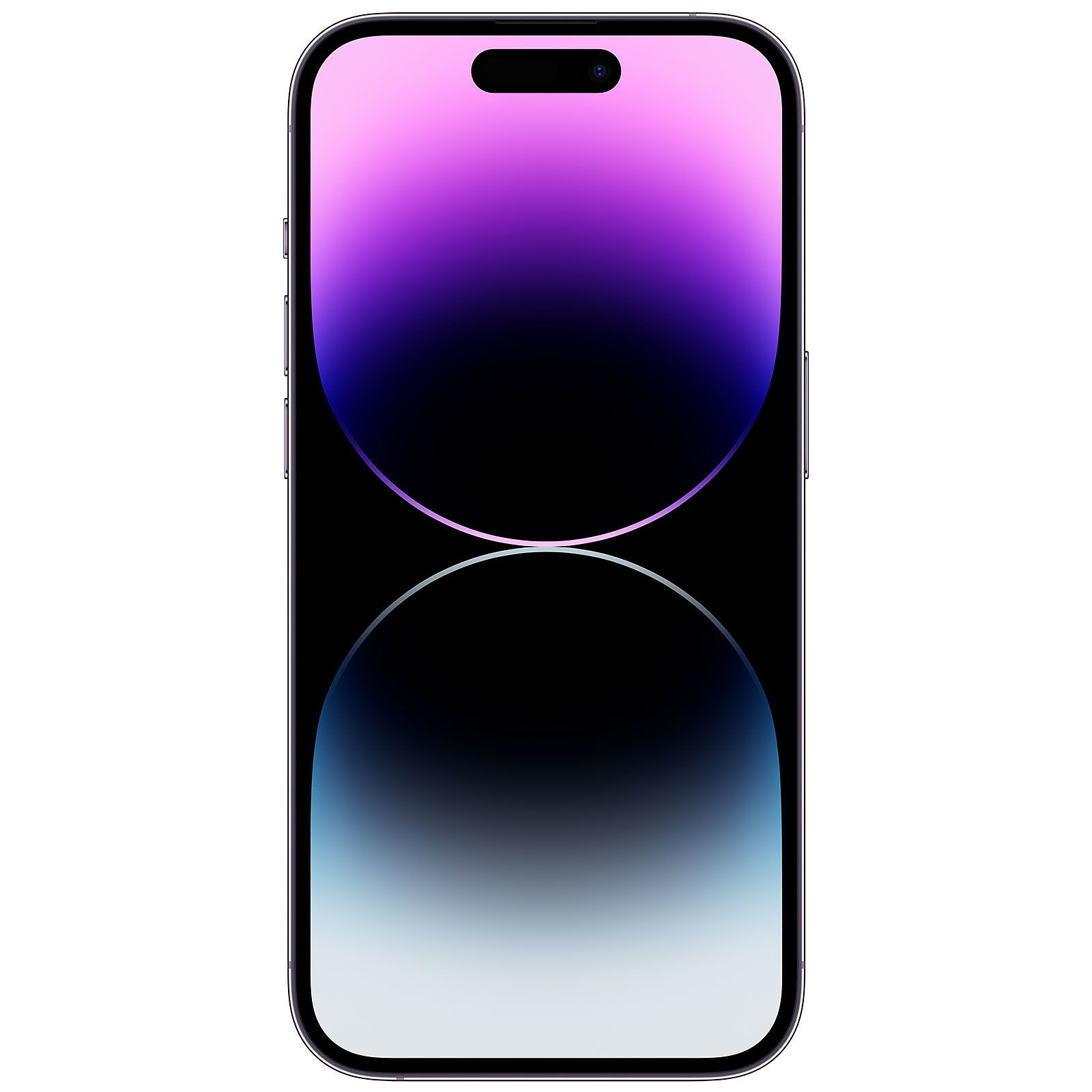Ein modernes Smartphone mit schwarzem Bildschirm, lila und schwarzem Farbverlauf.