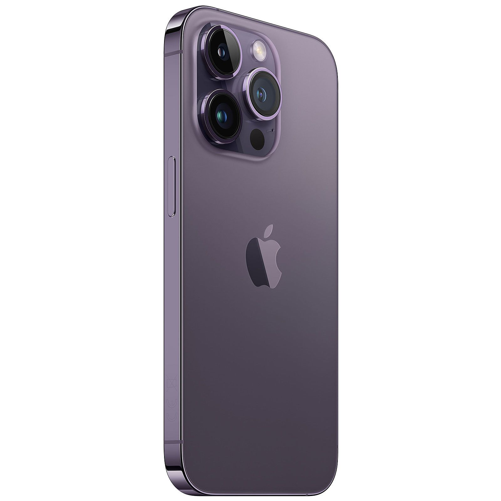Ein lilafarbenes iPhone mit drei Kameras auf der Rückseite und dem Apple-Logo.