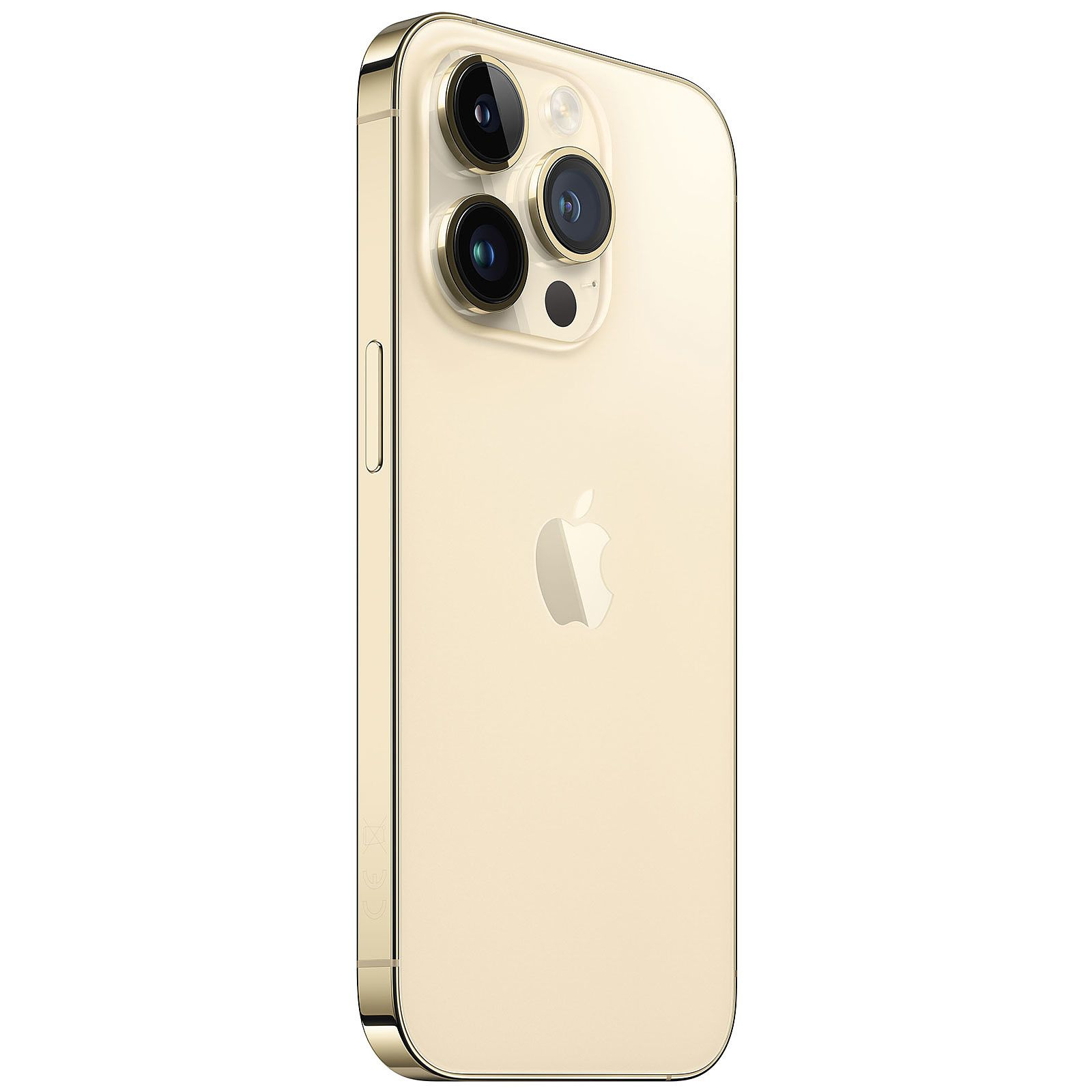 Goldenes iPhone, Rückansicht, drei Kameras, Apple-Logo.