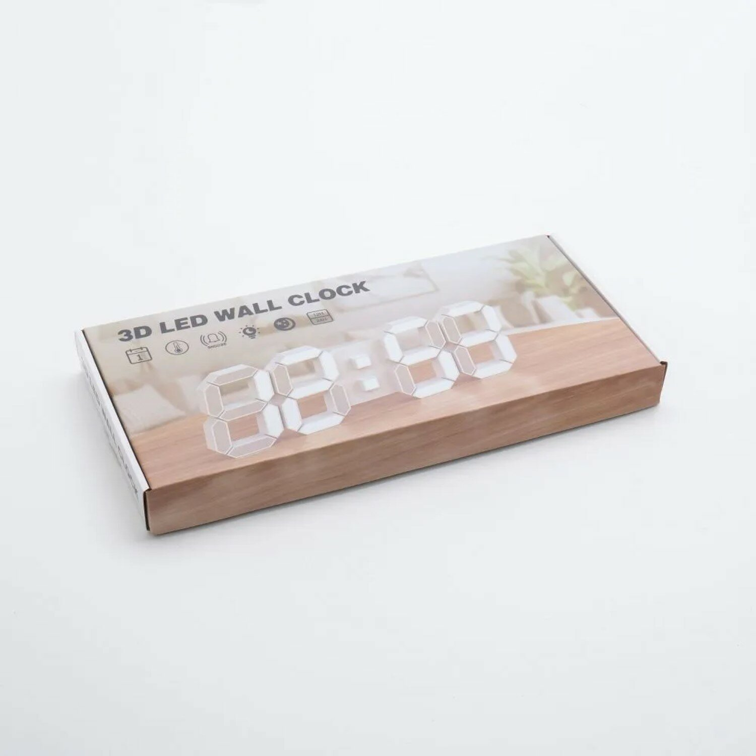 Eine 3D-LED-Wanduhr-Box, die die Zeit 08:08 anzeigt.
