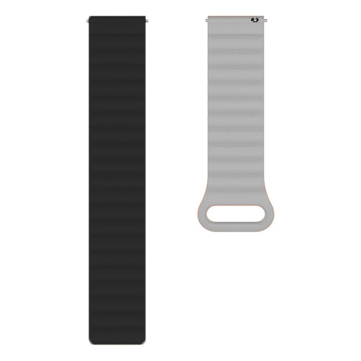 Schwarze und graue Uhrenarmbänder, möglicherweise aus Silikon oder Gummi.