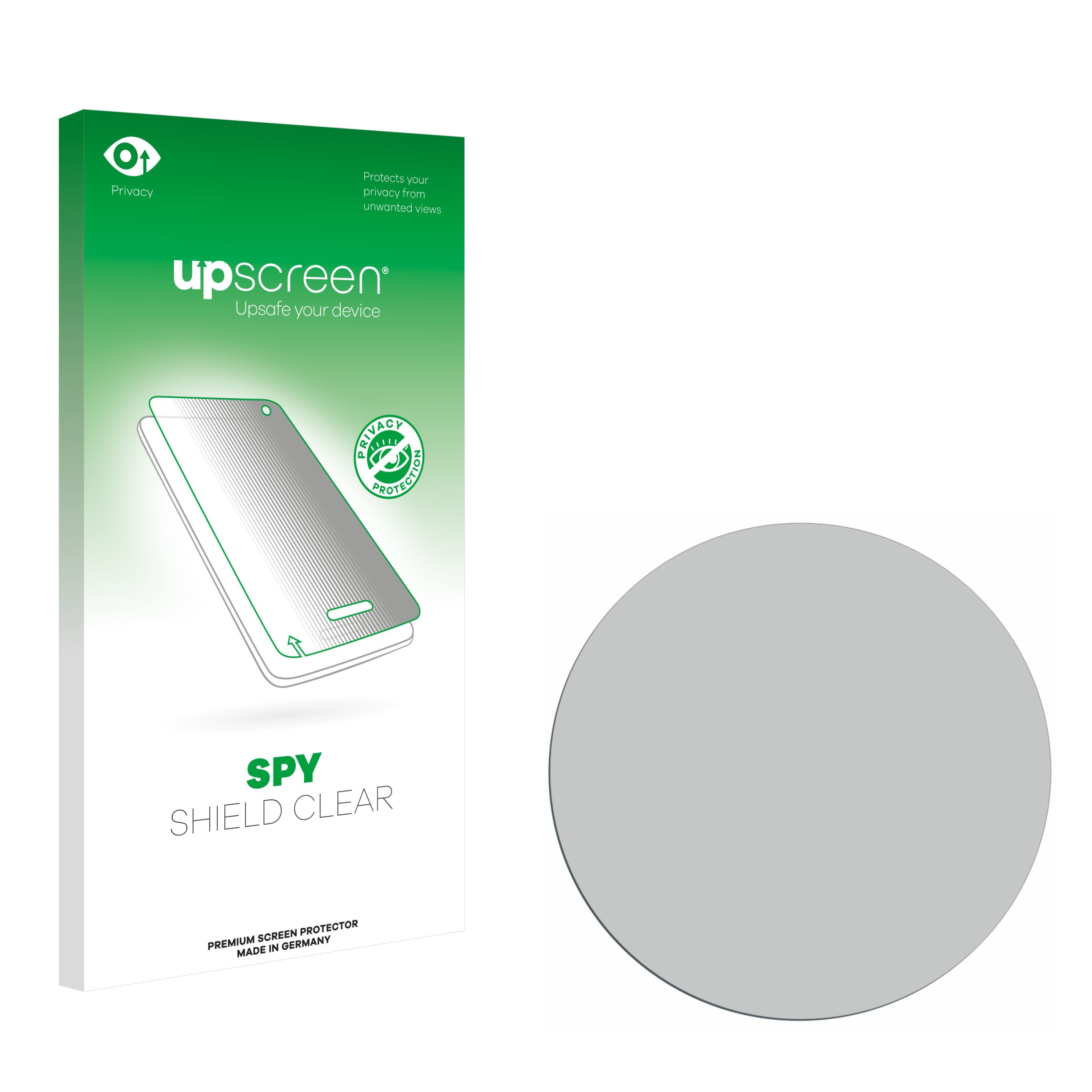 Upscreen Sichtschutzfolienbox und ein runder klarer Displayschutz.