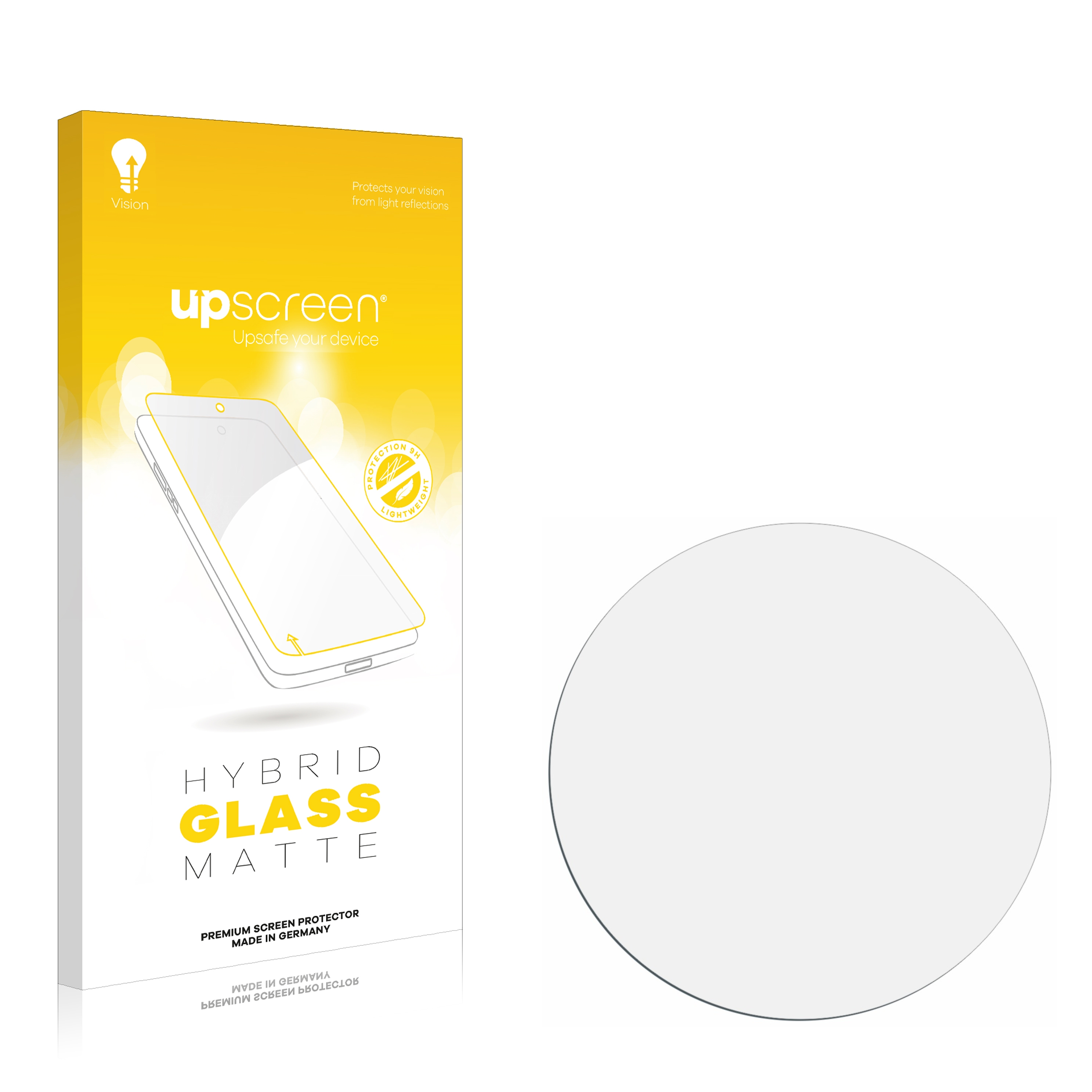 Verpackung für Displayschutzfolien mit einer kreisförmigen Folie.