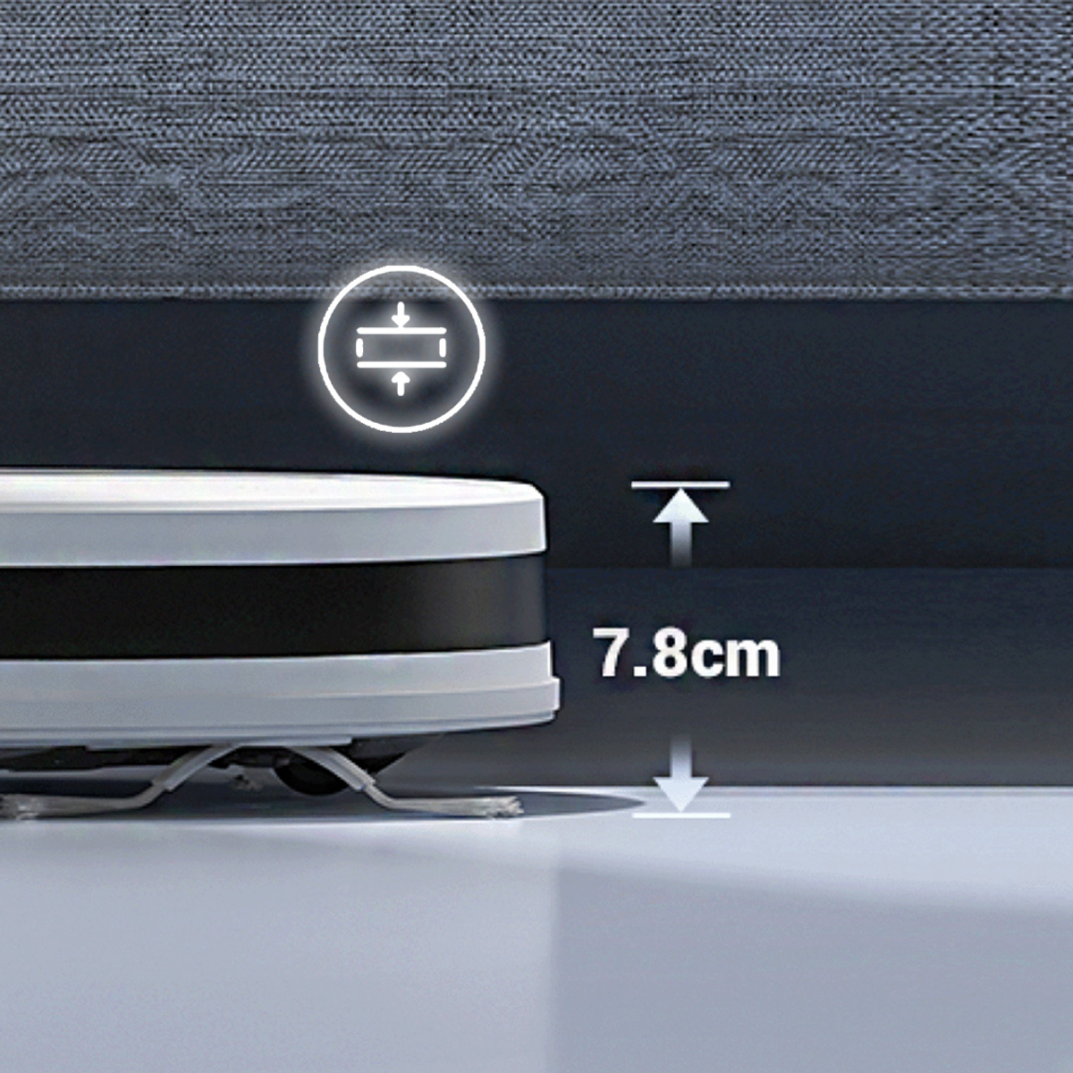 Robot odkurzający pod powierzchnią, pokazujący wysokość 7,8 cm.