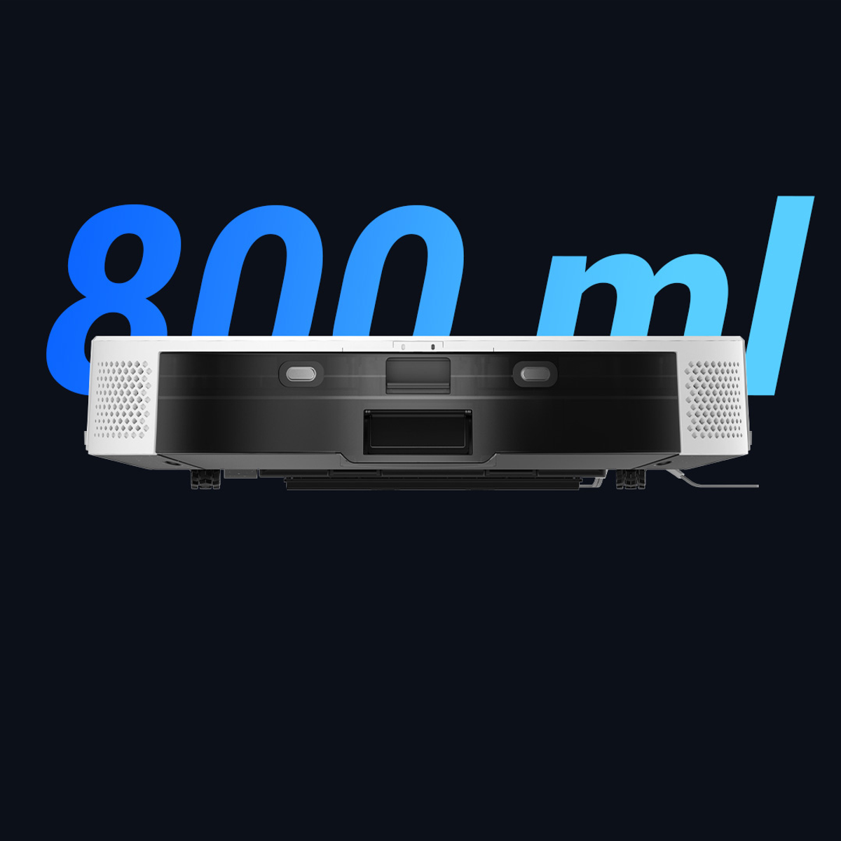 Biały i czarny odkurzacz automatyczny z tekstem 