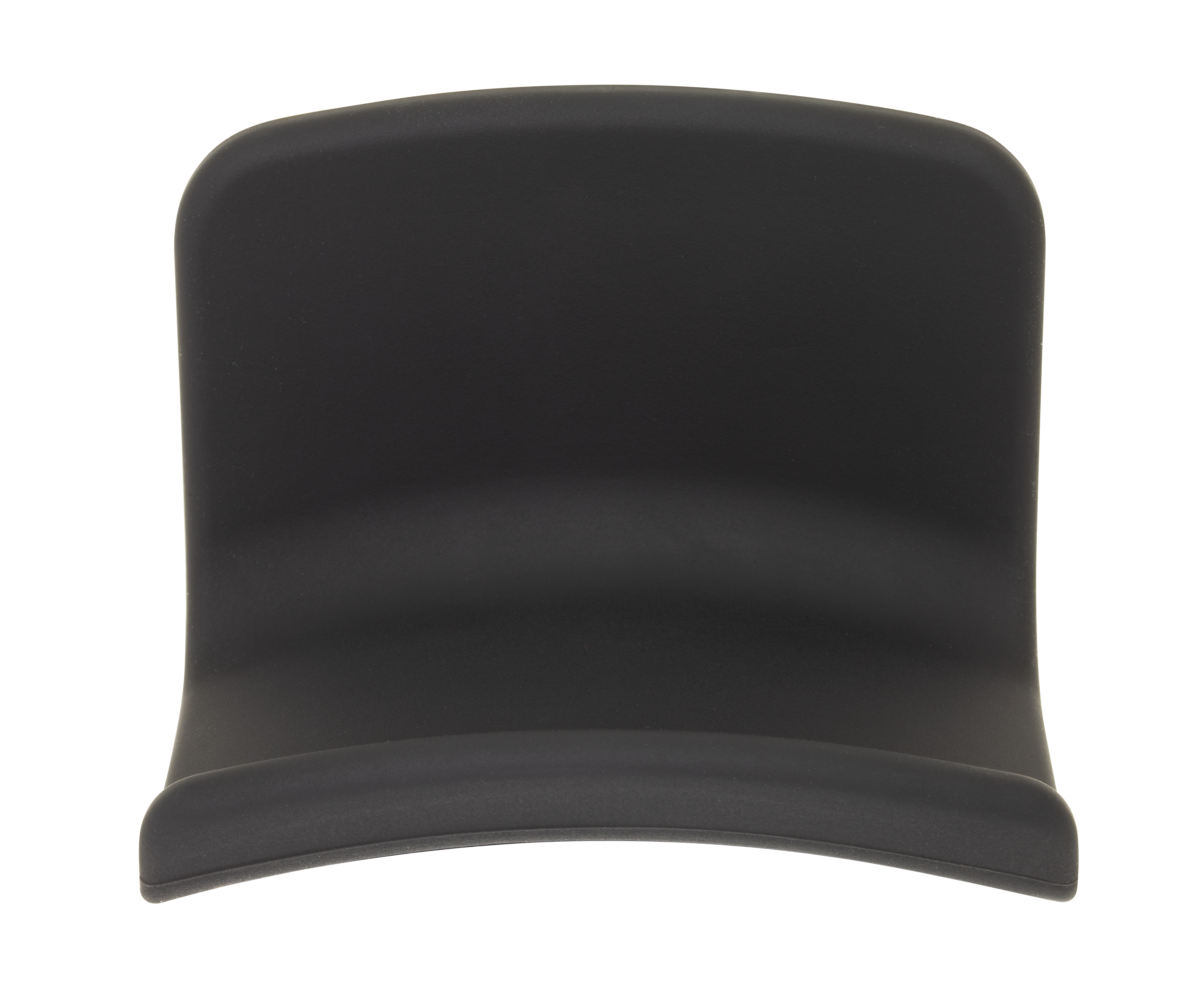 Eine schwarze Handballenauflage. Es ist eine gebogene Form, die das Handgelenk unterstützen soll.