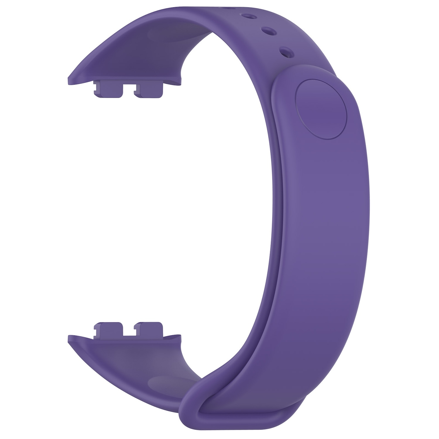 Lila Uhrenarmband. Es hat eine abgerundete Form mit einem Verschlussmechanismus.