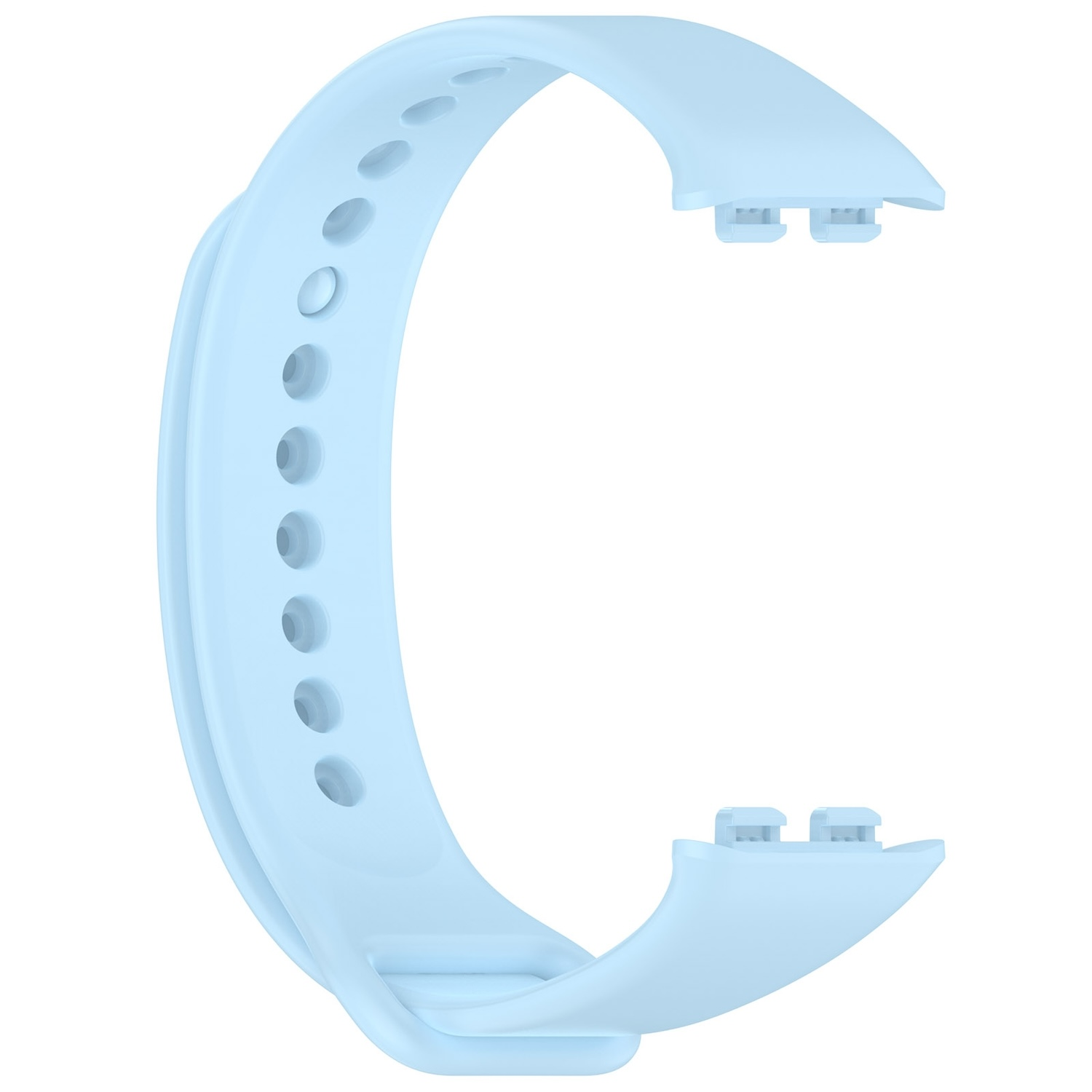 Hellblaues Uhrenarmband, gebogene Form mit zwei Befestigungspunkten.