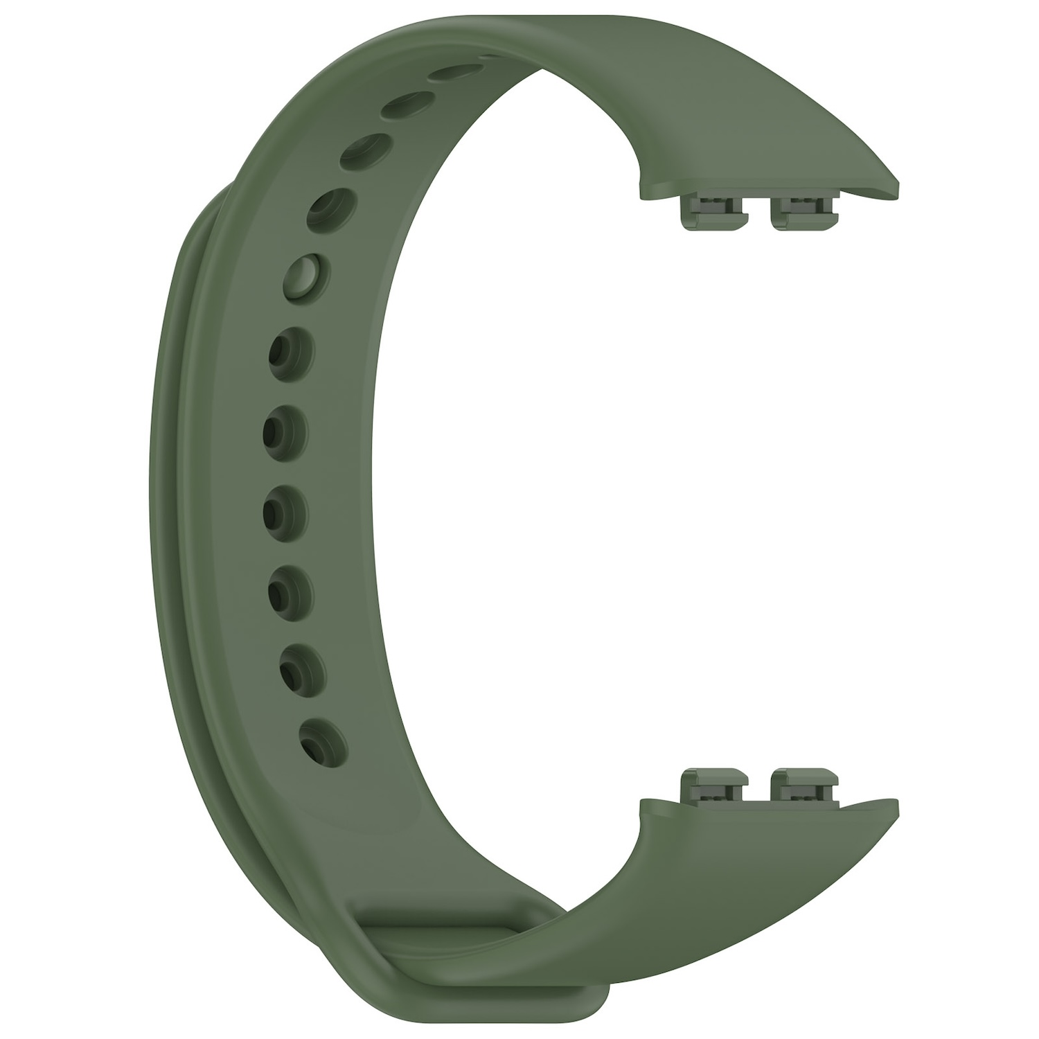 Olivgrünes Armband, gebogene Form, mit Anschlüssen an beiden Enden.