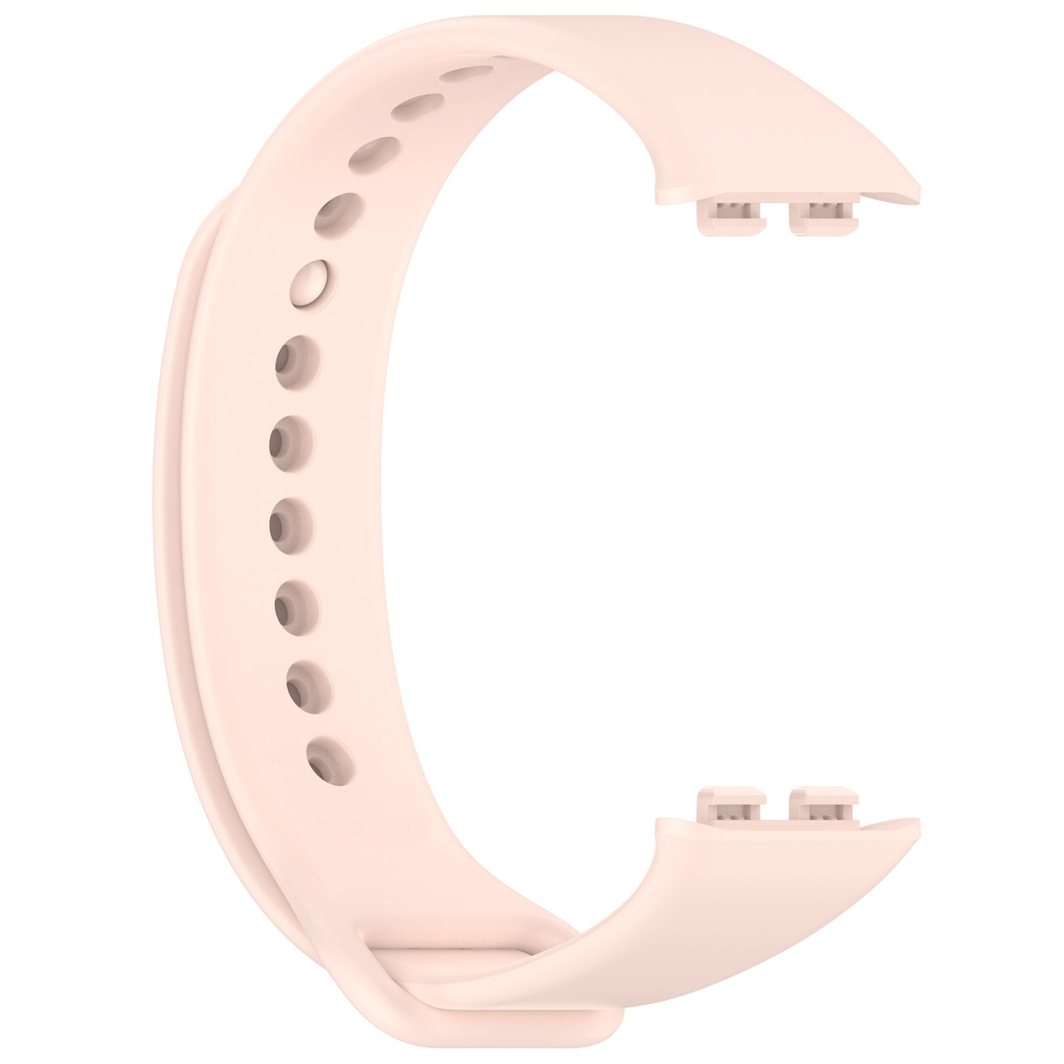 Hellrosa Uhrenarmband mit Maßangaben und Löchern.