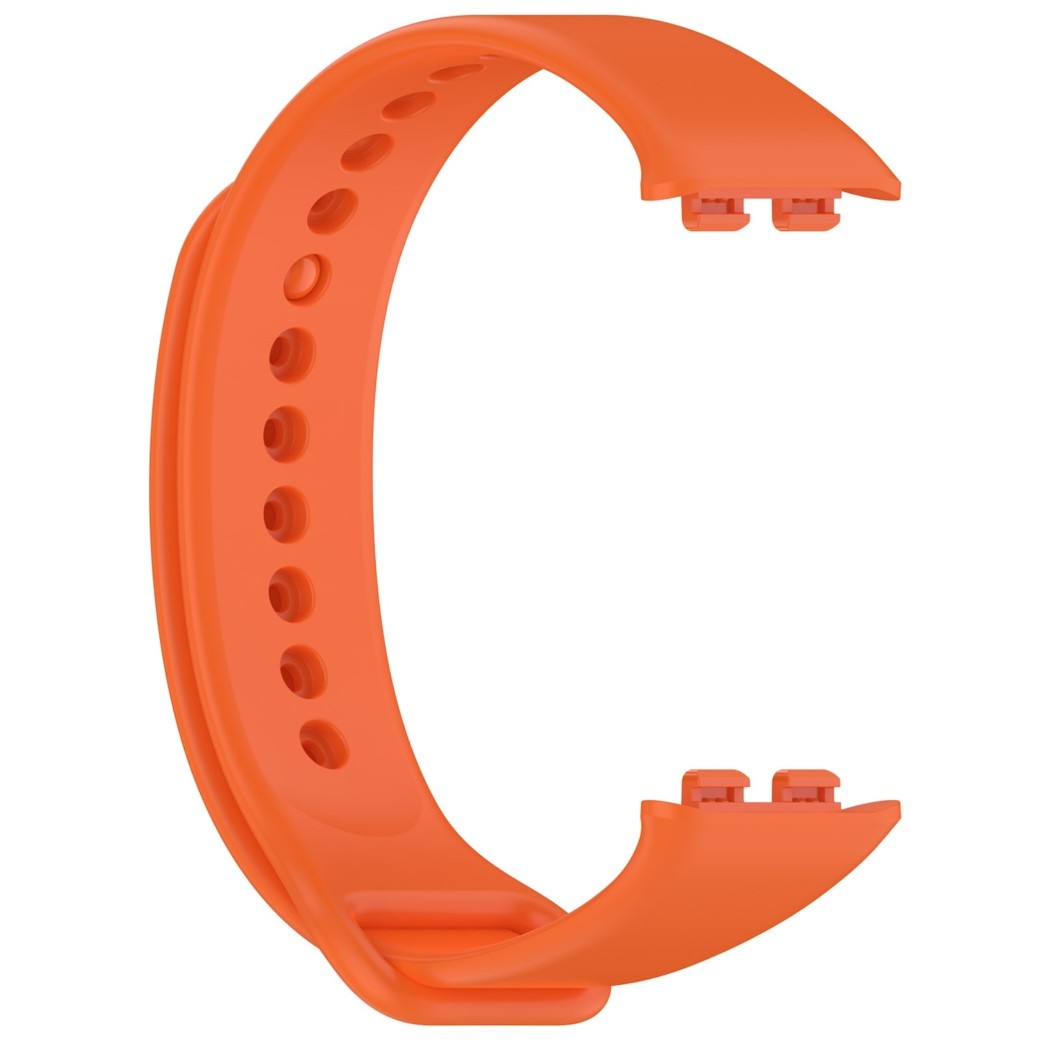 Oranges Fitness-Tracker-Armband auf weißem Hintergrund. Zwei Befestigungspunkte.