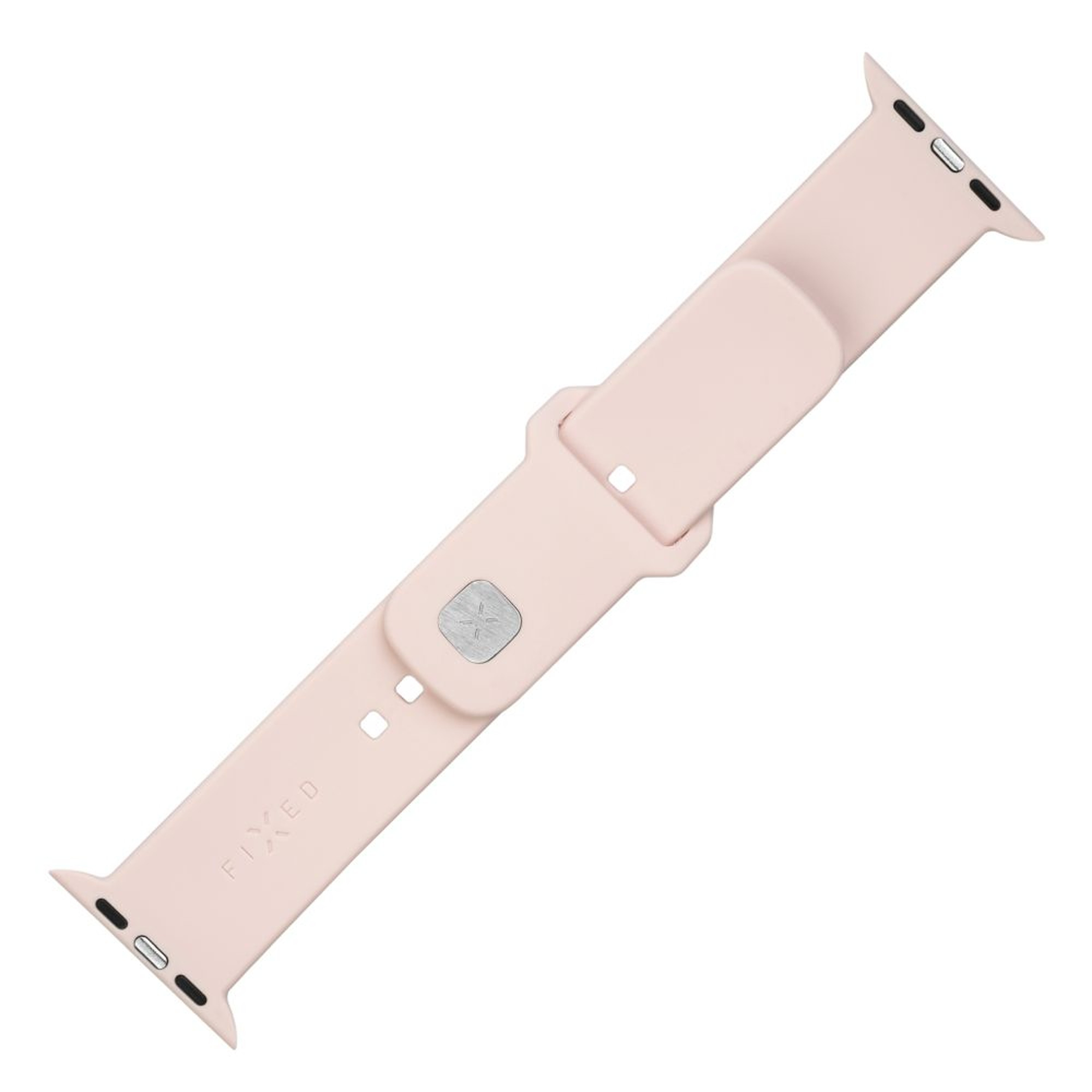 Ein rosa FIXED Apple Watch Armband, flach liegend.