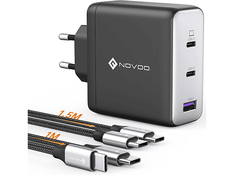 NOVOO Laptop Ladegerät Universal, Schwarz