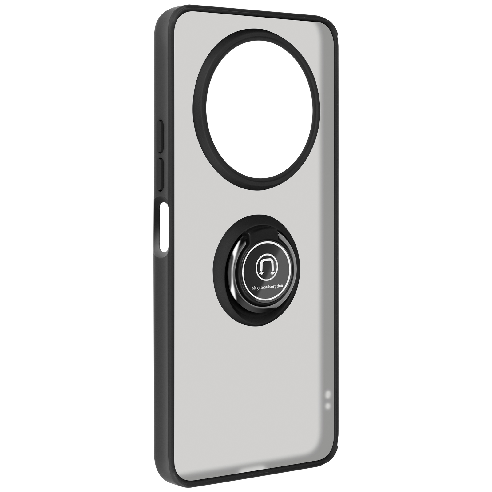 Custodia nera con anello per fotocamera e supporto ad anello nero.
