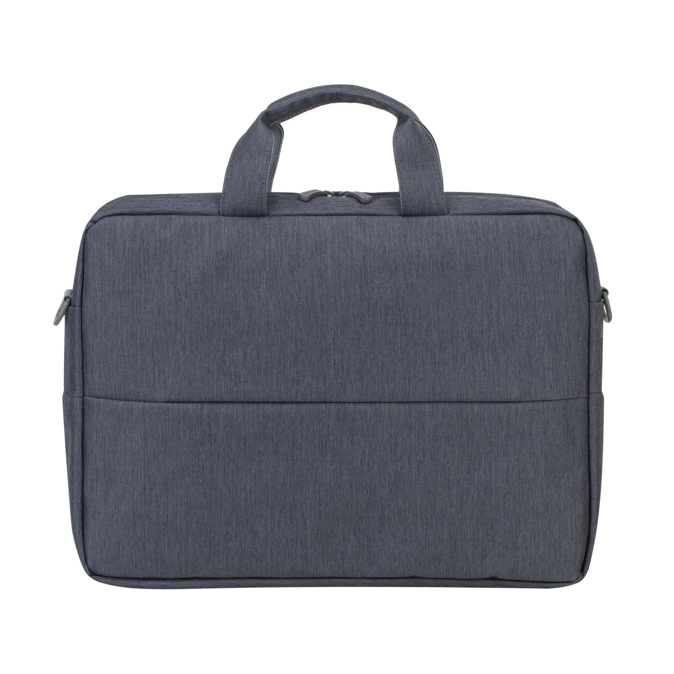 Bolsa para portátil gris oscuro. Con asa y bolsillo frontal.