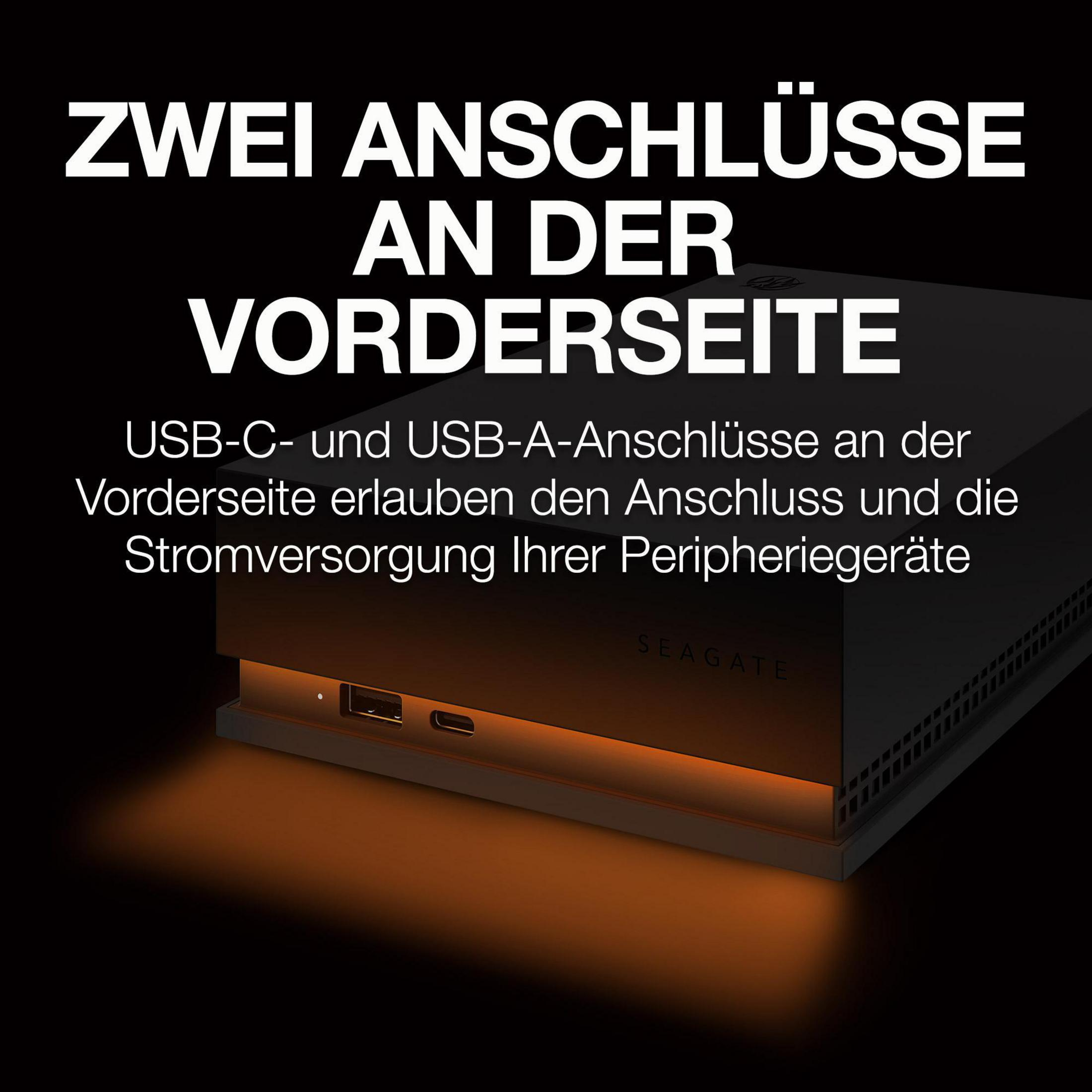 Czarne urządzenie z dwoma portami USB z przodu, ze świecącym światłem.