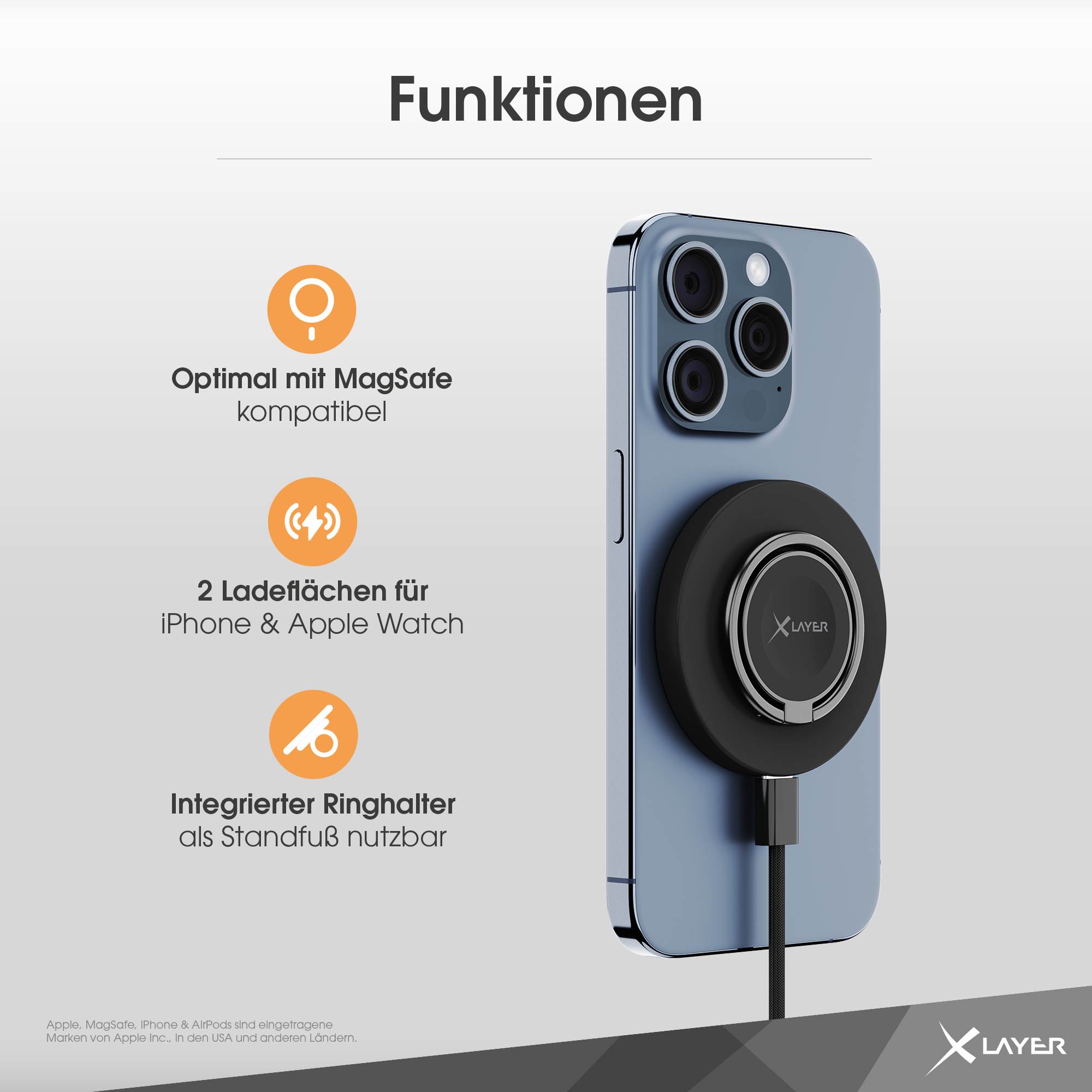 Ein Telefon mit einem MagSafe-Ringhalter.