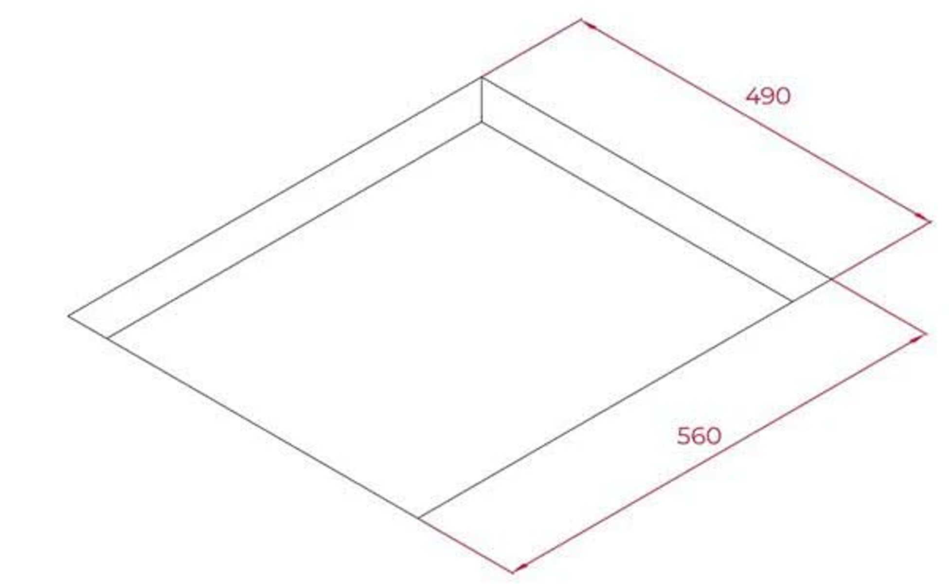 Rysunek izometryczny prostokąta o wymiarach 560x490.