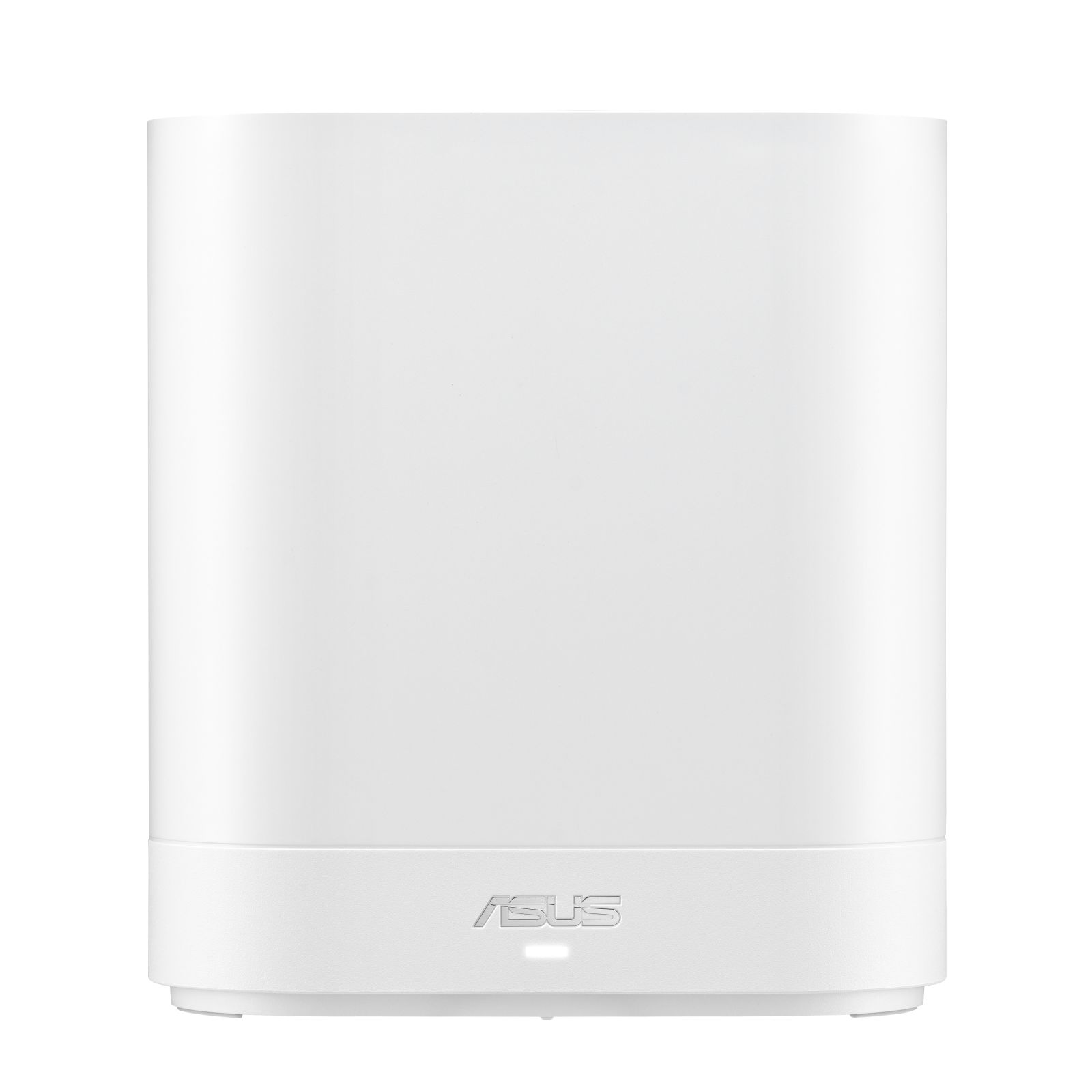 Białe urządzenie ASUS, cylindryczny kształt z małym światłem na dole.