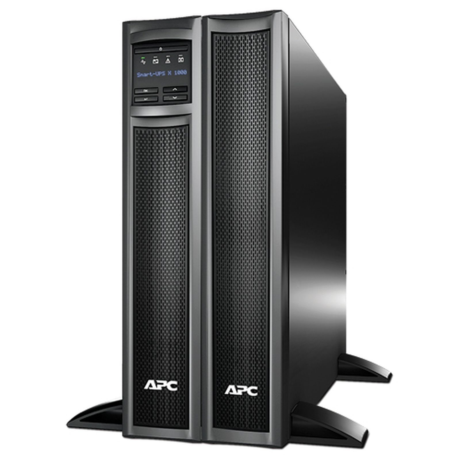 Rack de servidor APC Smart-UPS X 1000 negro alto con pantalla.